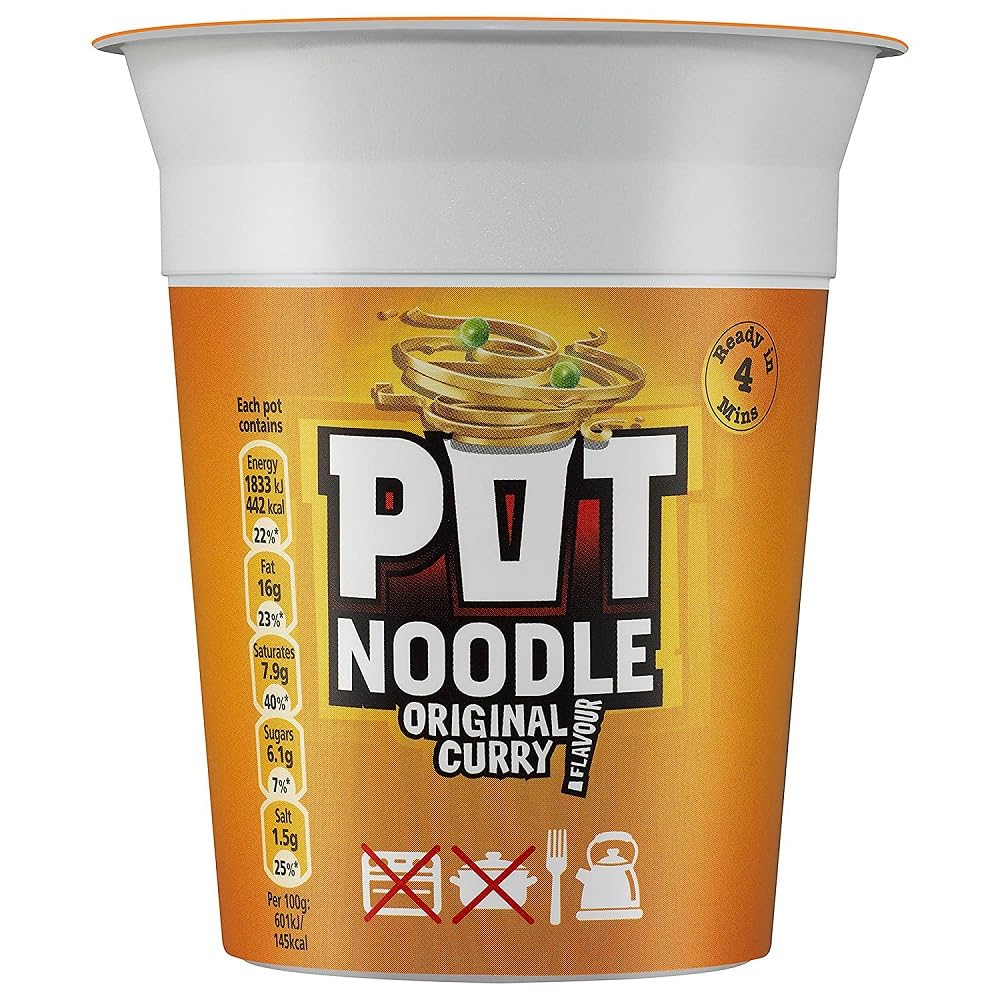 Pot Noodle Original Curry Flavour - 90g - Pack of 4 (90g x 4) by Pot