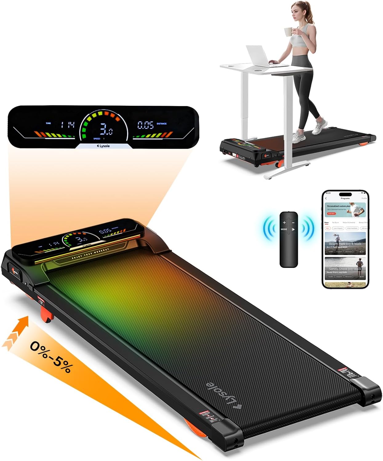 Walking Pad Treadmill with Incline,Treadmills for Home and Office,340 Lb Capacity,4 in 1 Portable Under Desk Treadmill with APP and Remote Control,Large LED Display