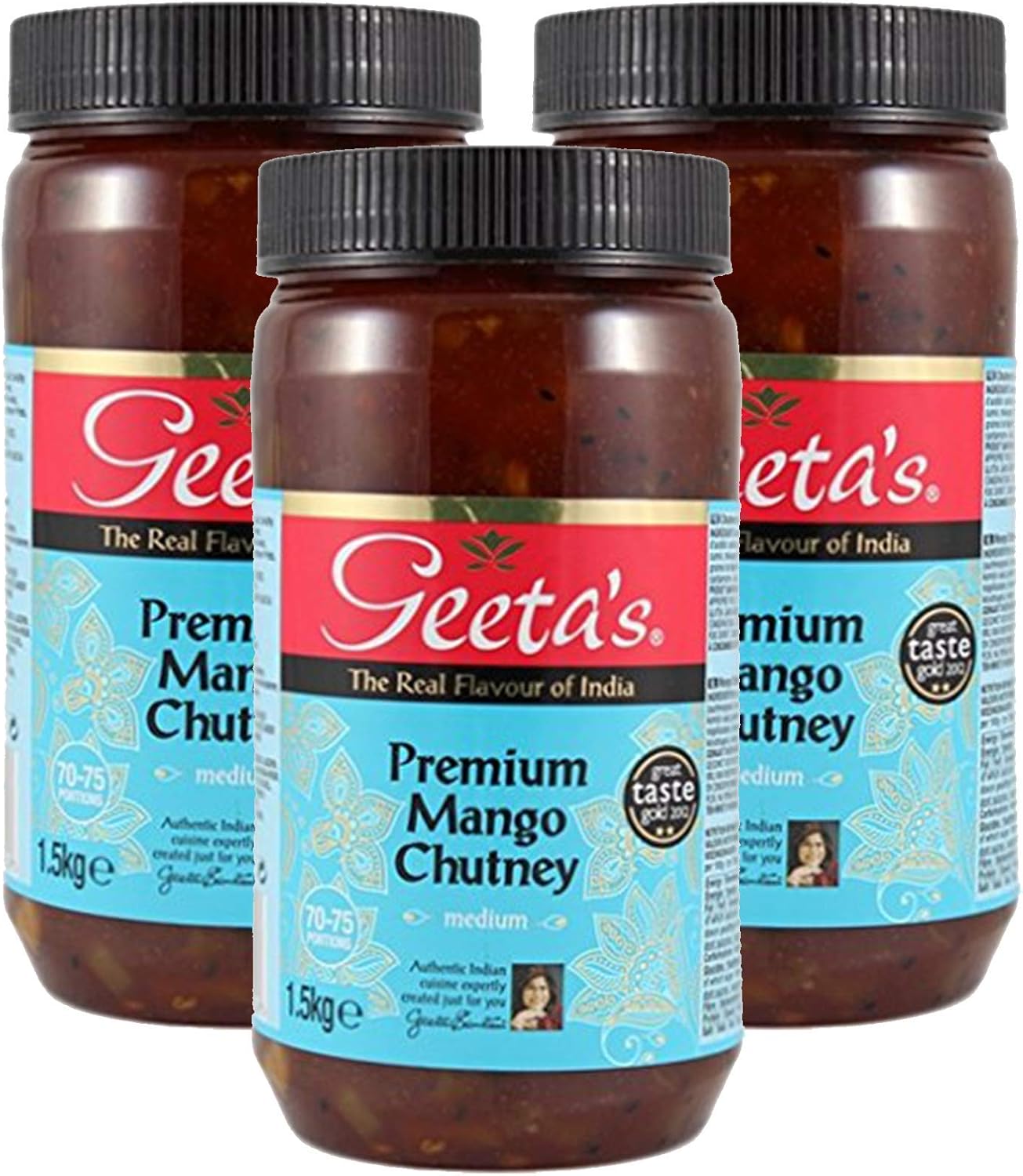 Geeta's Premium Mango Chutney Medium 1.5kg (Pack of 3) | The Real Flavour of India | Made with Indian Mangoes & Full of Aromatic Spices | Gluten Free, No Artificial Flavours or Colours