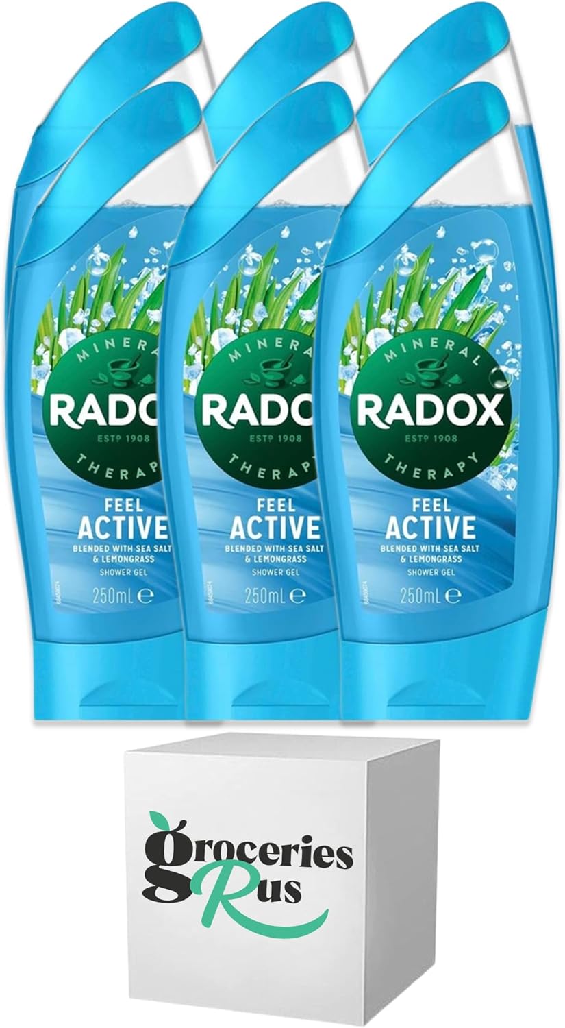 Radox Shower Gel With Hanging Hooks - Feel Active (Light Blue) 250ml - Case of 6