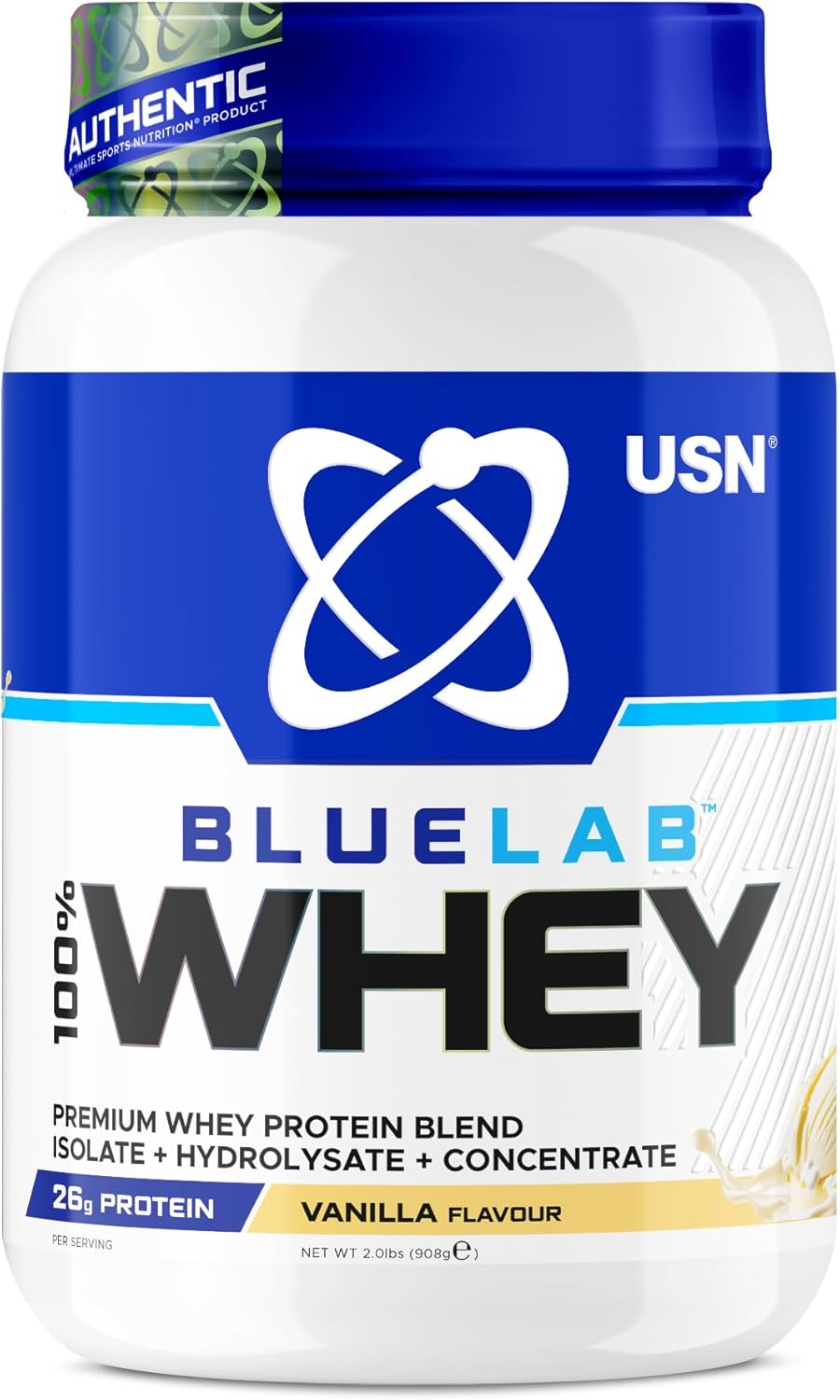 USN Blue Lab Whey Protein Powder: Vanilla - Whey Protein 908g - Post-Workout - Whey Isolate - Muscle Building Powder Supplement With Added BCAAs