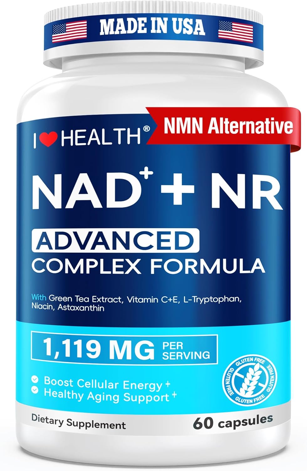 NAD+ Supplement 300mg with NR 150mg Complex | NMN Alternative & Resveratrol-Like Benefits | 6000mg Green Tea Extract + Astaxanthin | Anti-Aging Cellular Energy Support | 60 Capsules, Made in USA