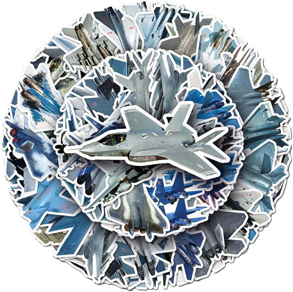 Fighter Plane Stickers for Boys Teens Girls|50 Pcs|Cartoon Waterproof Vinyl Stickers for Water Bottle Hydroflasks Laptop Tablet Computer Car Phone Luggage Tablet, Trendy Stickers Pack(Fighter Plane)