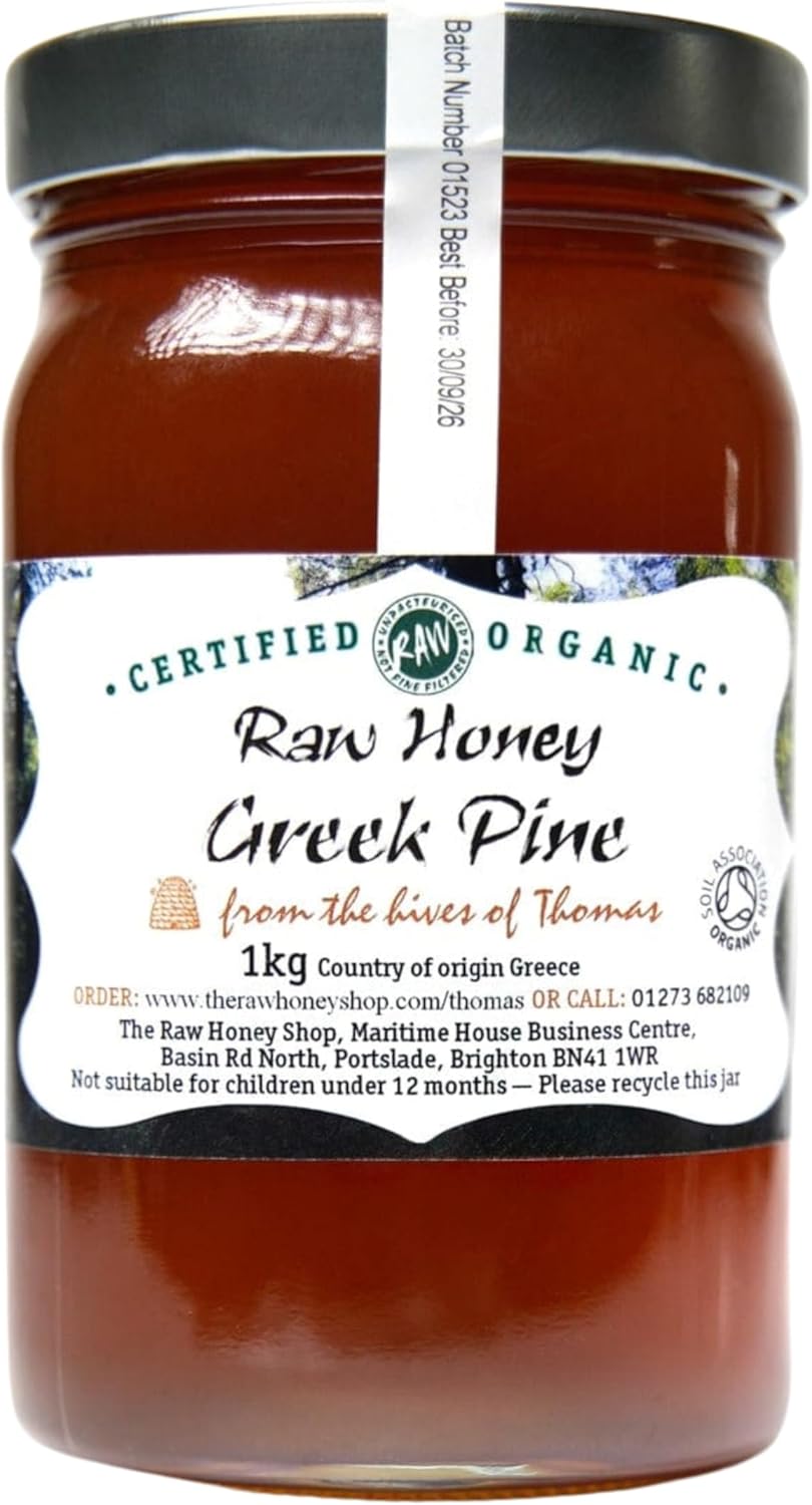 Thomas' Artisan Raw Greek PINE HONEY, 1kg - Antibacterial HONEY, Thick & Unpasteurised, Cold-pressed, Antibacterial, Single Origin - The Raw Honey Shop