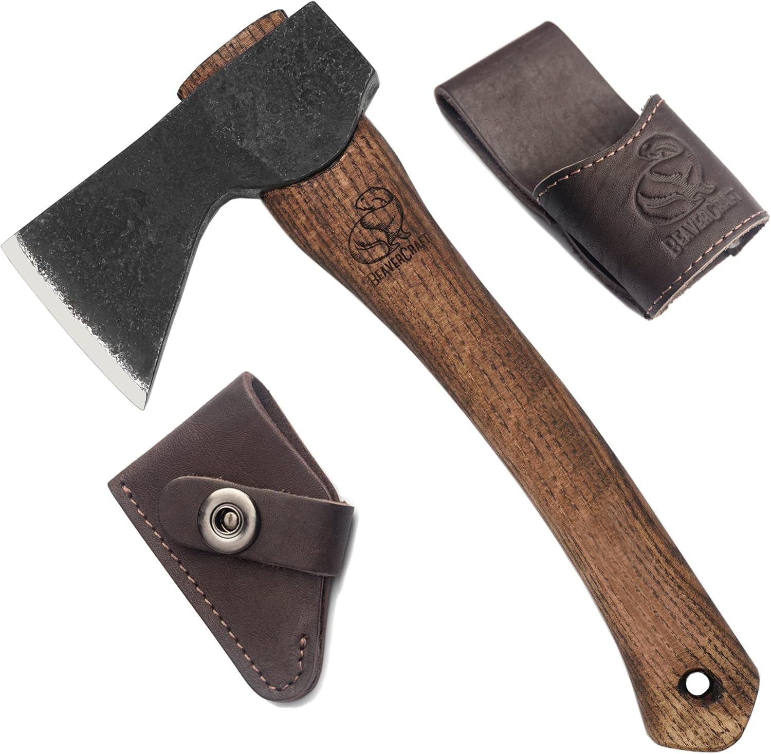 BeaverCraft Wood Carving Axe Hatchet with Sheath AX1 - Forged Axes Bushcraft Hatchet for Camping - Small Forest Axe for Chopping, Splitting - Gardening Axes with Wooden Handle, Wood Carving Tools