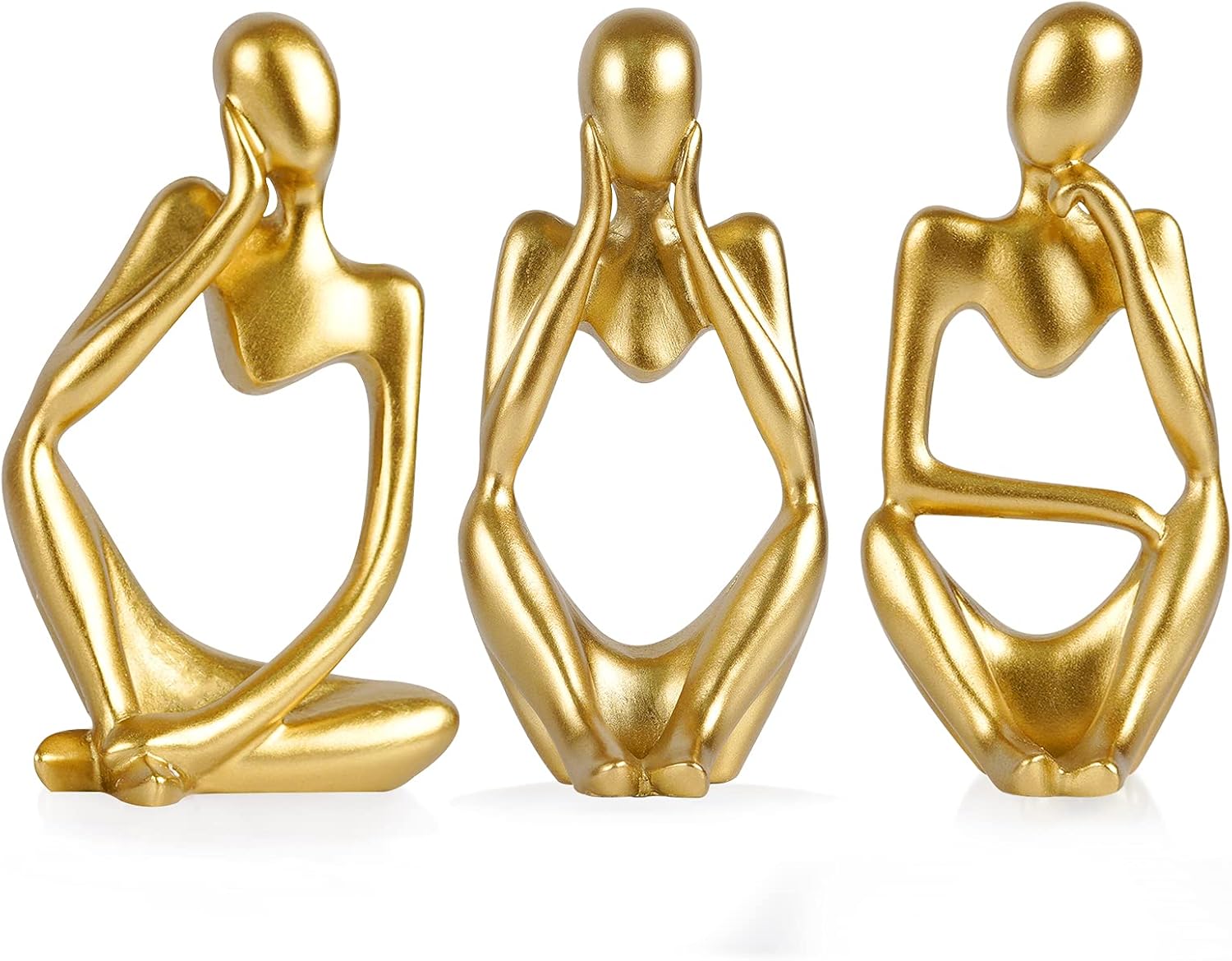 Ozzptuu Abstract Sculpture The Thinker Statue Resin Statues for Home Decor Modern Home Office Desktop Shelf Bookshelf Decor Set of 3 (Small-Gold)