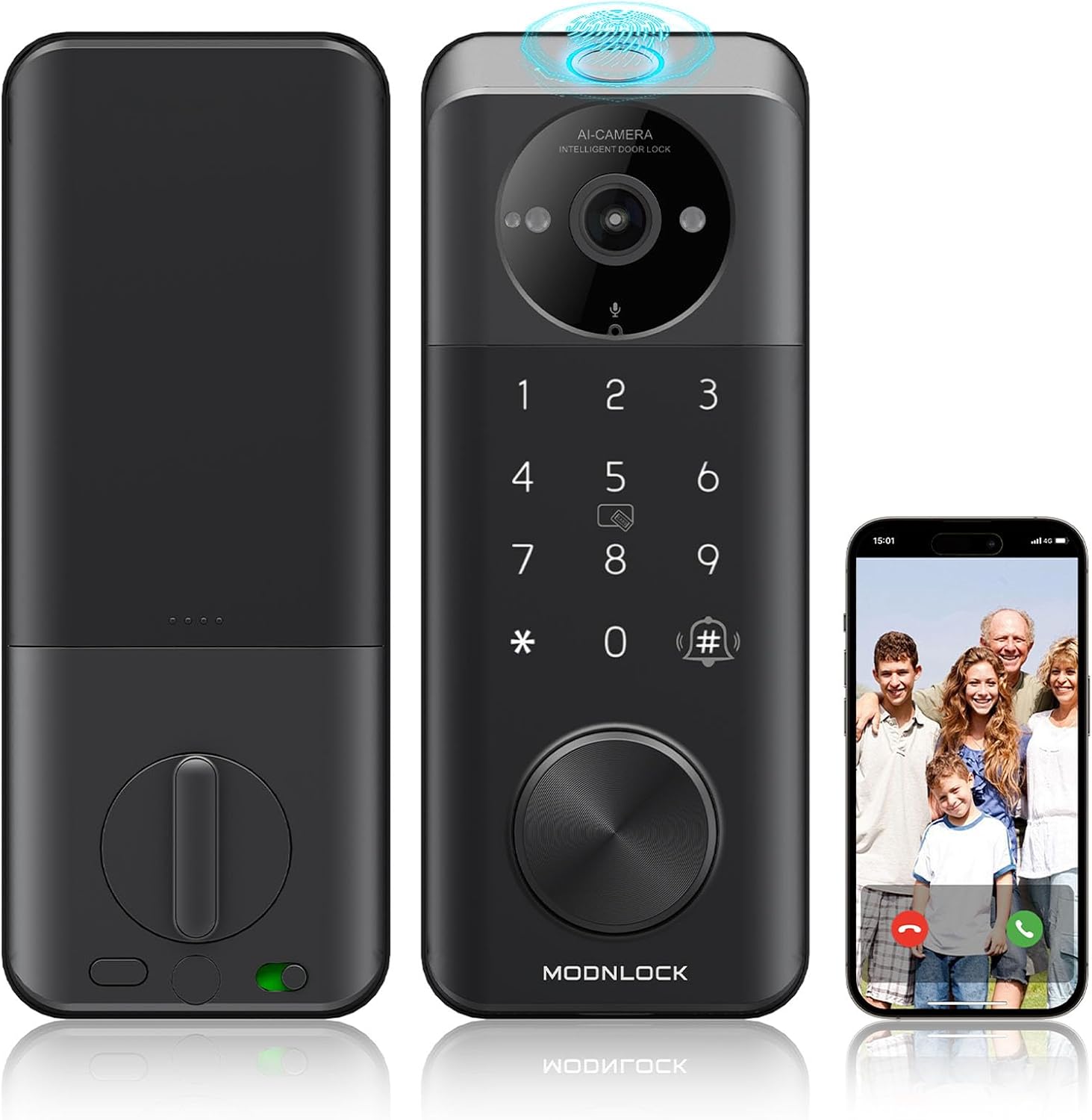 Video Smart Lock with Doorbell, 6-in-1 Keyless Entry Door Lock, Built-in WiFi Camera Deadbolt Lock for Front Door, Fingerprint, Keypad Code, App Control, Voice Control, Auto Lock, IP65, Video Calling