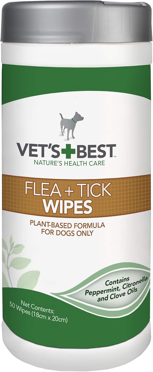 Vet's Best Flea and Tick Wipes for Dogs, Targeted Flea & Tick Application, Multi-Purpose Flea Treatment for Dogs - 50 Wipes