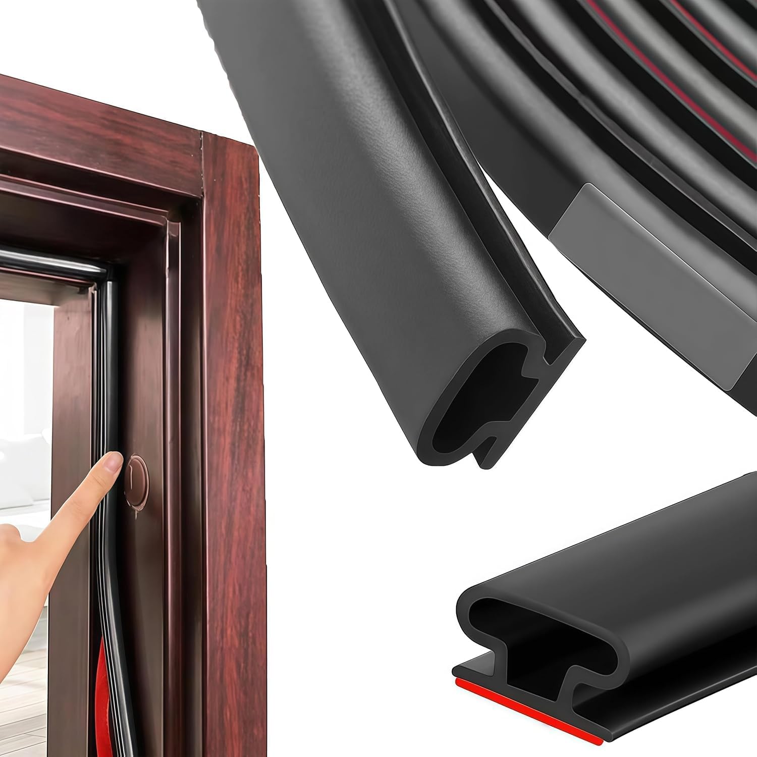 Shudyear 10M Black D-Shape Rubber Draught Excluder Weather Strip | Self-adhesive PVC rubber seal, soundproof & waterproof, Easy peel & stick, Fits 2.5-6mm gaps, Use on doors, windows, cabinets