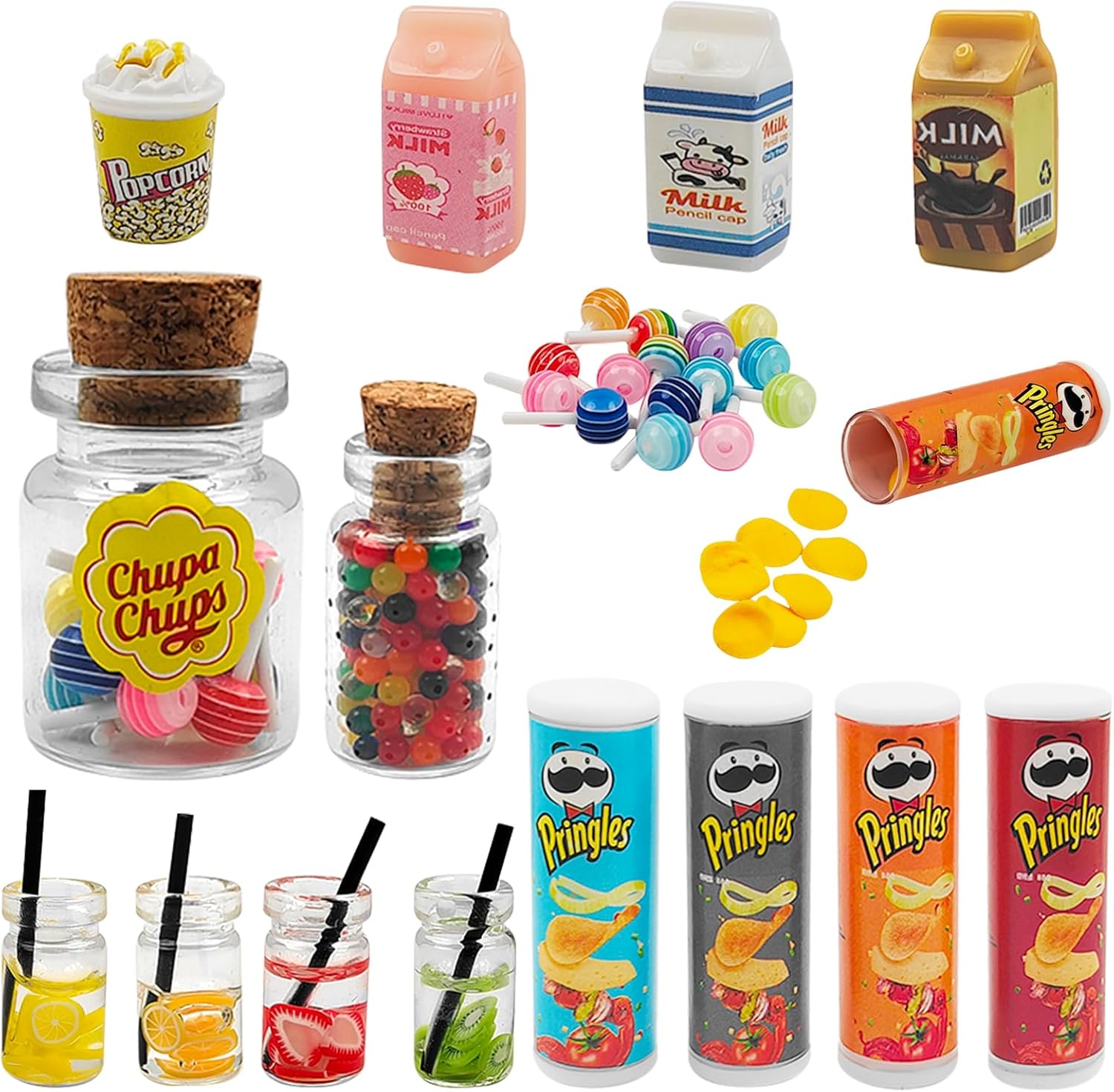 RAFIYU Miniature Food and Drink,Mini Food, 18 Pcs Miniature Kitchen Toys Accessories, Miniature Dolls House Food Accessories, Miniature Christmas Sweets and Drinking Set for 1:12 Dollhouse