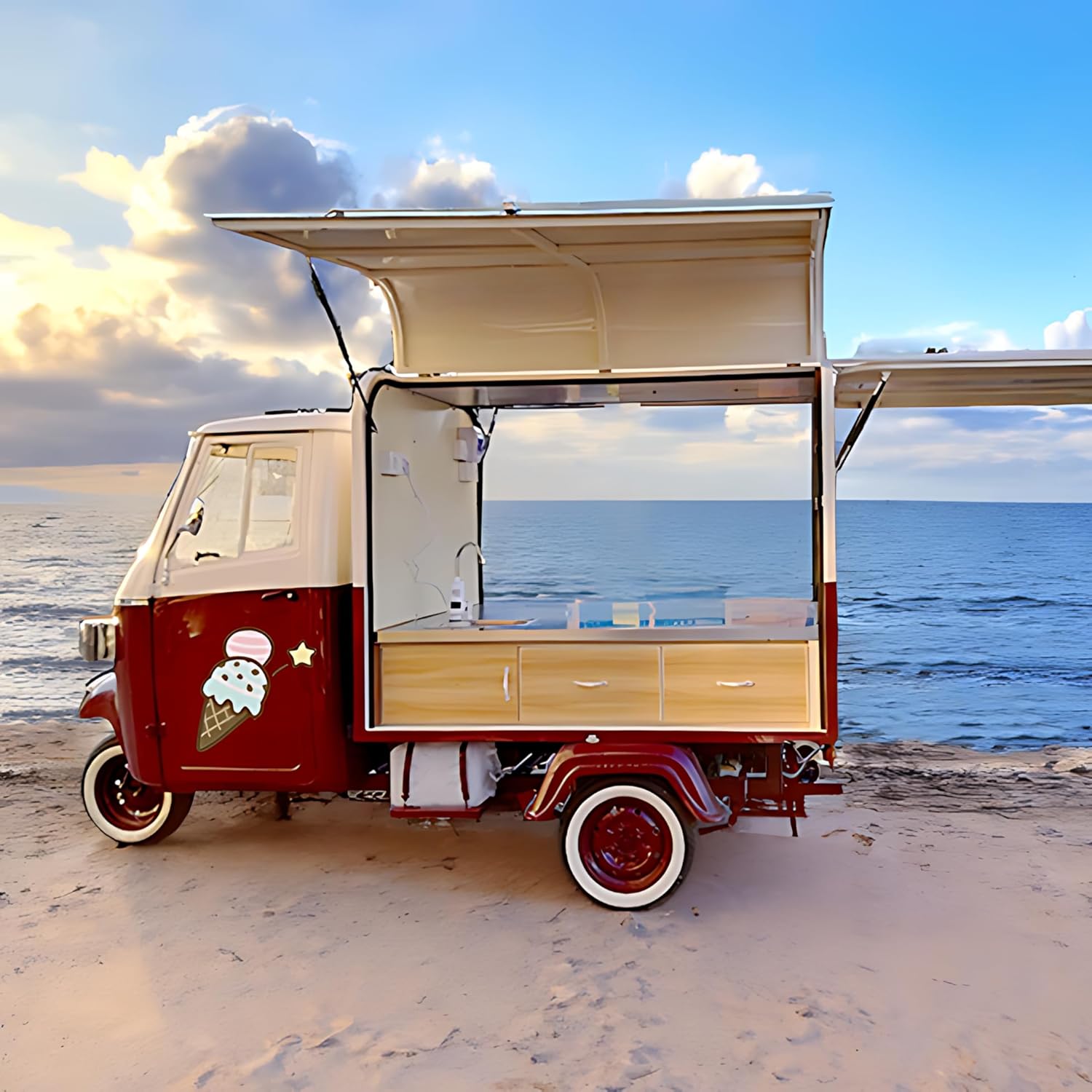 COGSUN APE Food Truck, Mobile Food APE Truck for Sale with Drawers, Electric APE Food Vending Trailer for Sale, Display APE Food Cart with Concession Windows