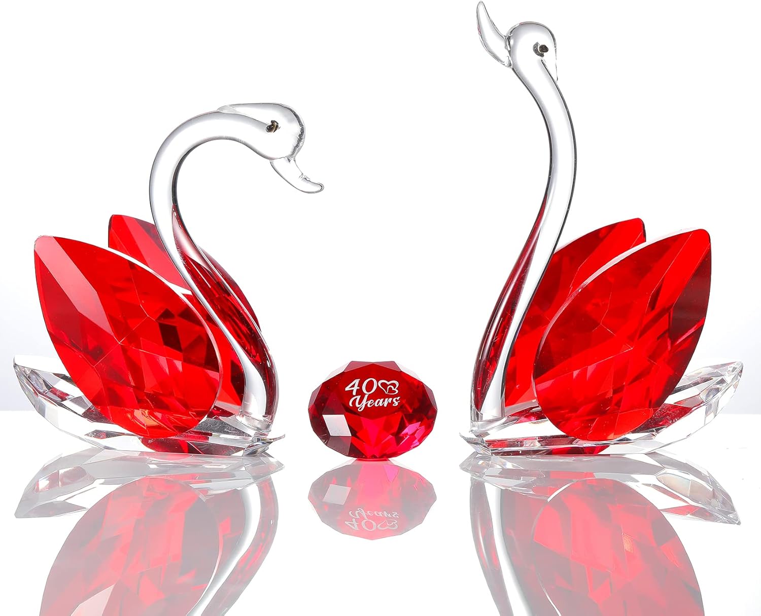 Ornalrist Set of 2 Crystal Red Swans 40th Anniversary Wedding Gifts for Parents Glass Animals Collectibles Figurines Keepsakes 40 Years of Marriage Presents for Couple Unique Ornament for Home Decor
