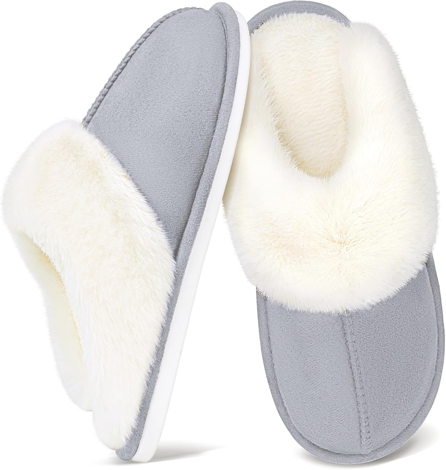 Fluffy Slippers Women Memory Foam Slippers for Ladies Plush Cozy House Shoes Indoor Outdoor Anti-Skid Rubber Sole Keep Warm Winter