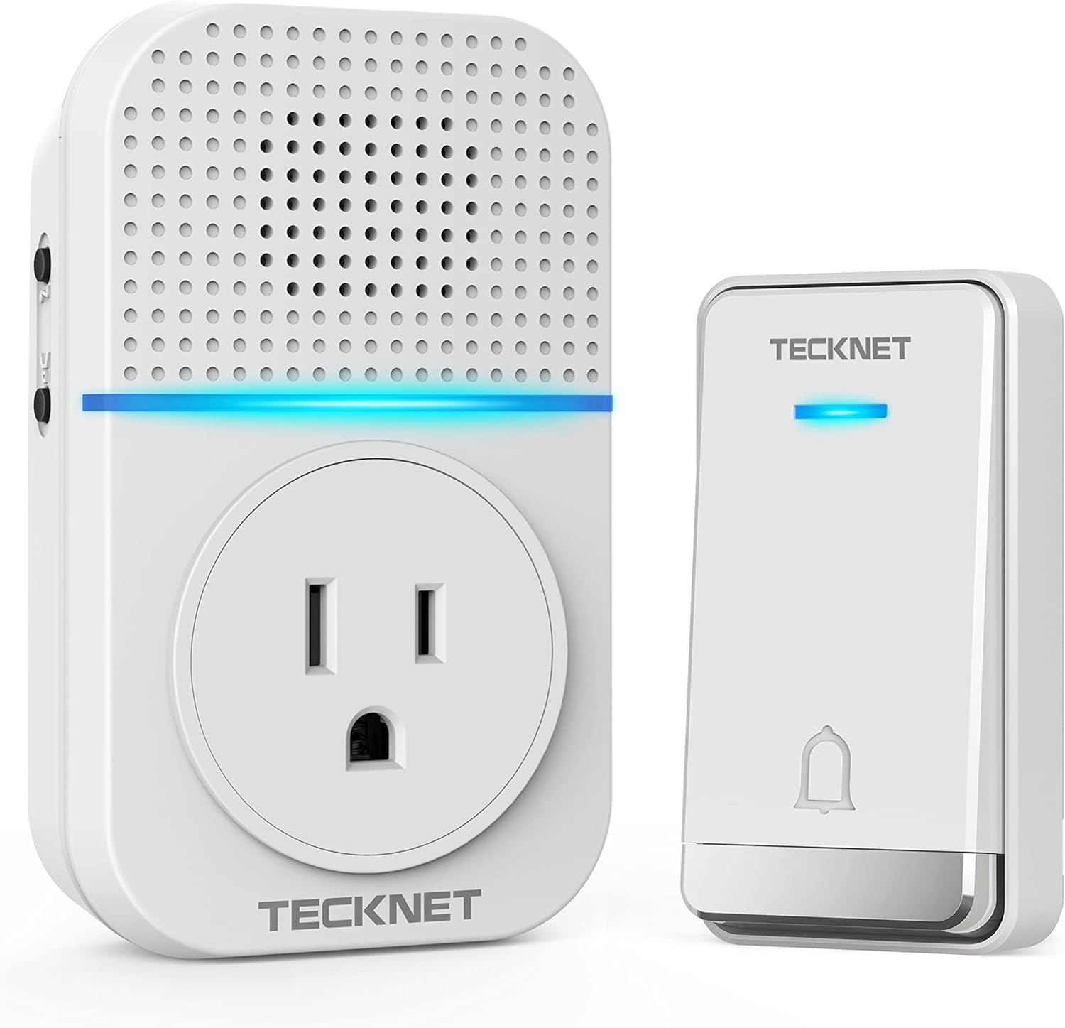 TECKNET Wireless Doorbell, Self-Powered Plug-Through Door Bell, IP66 Waterproof Door Bells for Homes Classroom with 60 Ringtones & 5 Level Volume, 1300ft Range Doorbells with LED Light (White)