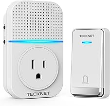 TECKNET Wireless Doorbell, Self-Powered Plug-Through Door Bell, IP66 Waterproof Door Bells for Homes Classroom with 60 Ringtones & 5 Level Volume, 1300ft Range Doorbells with LED Light (White)
