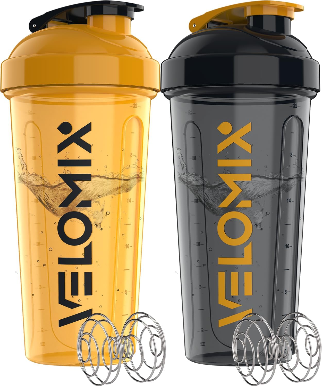 -2 Pack- 28 oz Protein Shaker Bottles for Protein Mixes - 2x Wire Whisk | Leak Proof Shaker Cups for Protein Shakes | Protein Shaker Bottle Pack (Golden Stone)