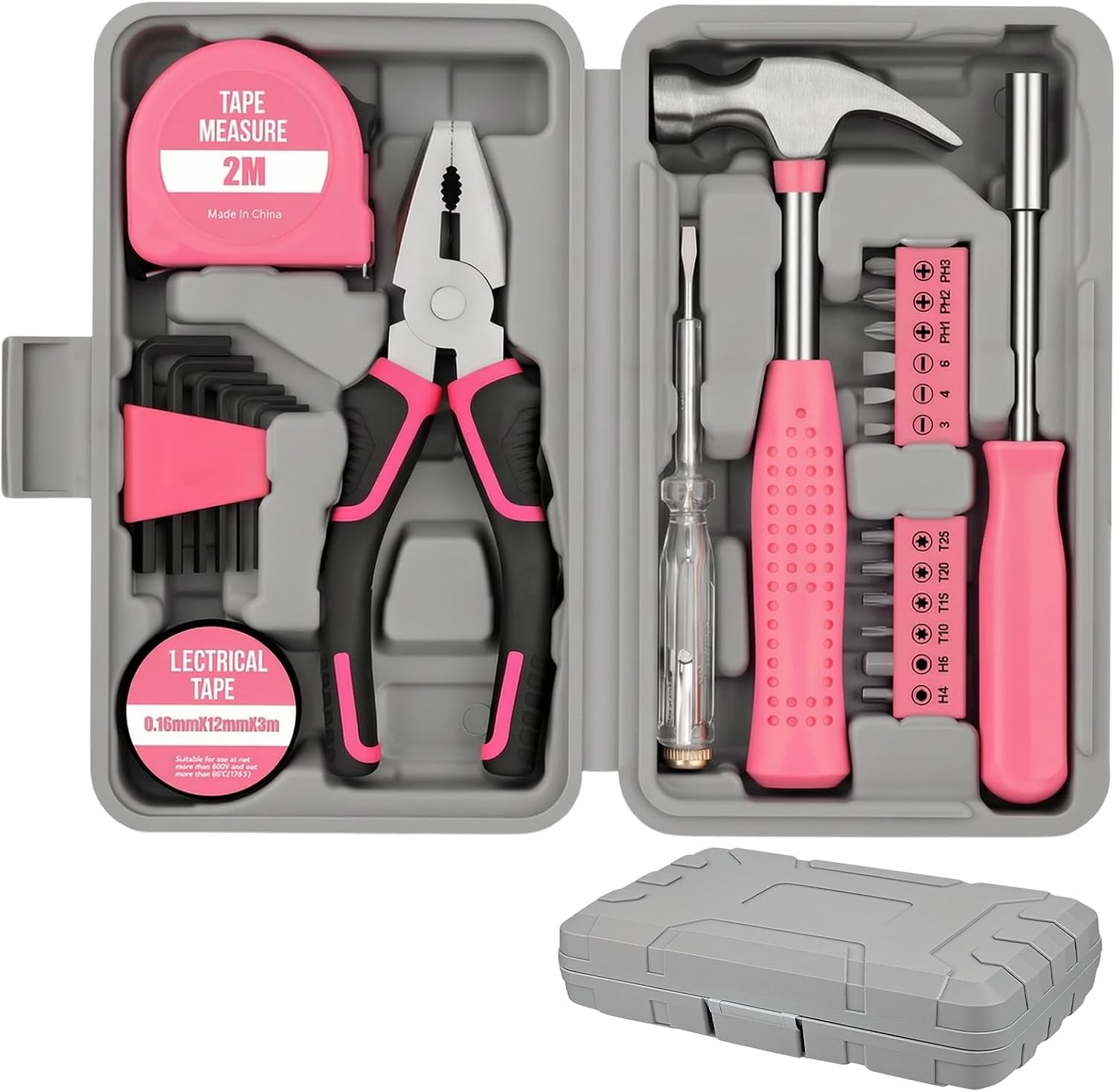 24 PCS Pink Tool Kit for Women, Portable Home Tool Set with Storage Box