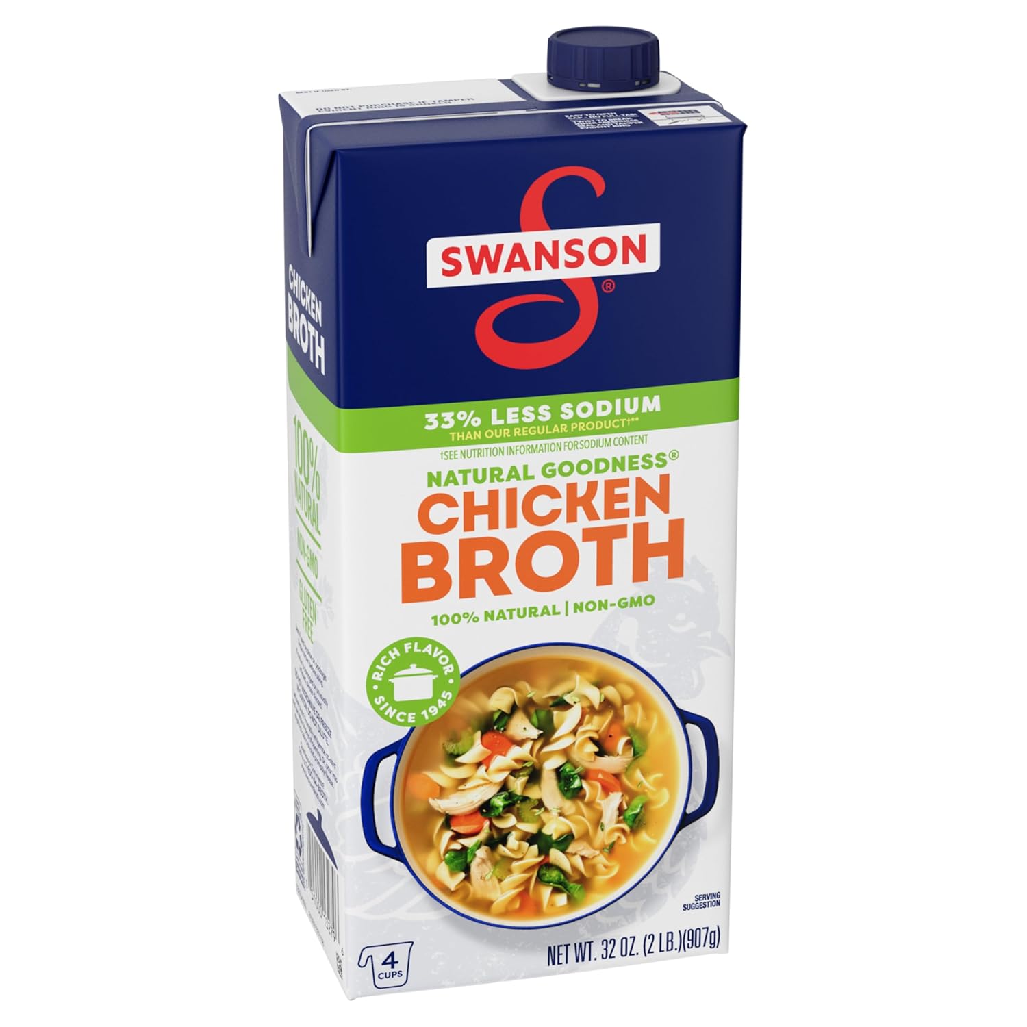 Swanson Natural Goodness Lower Sodium Chicken Broth, 32 oz Carton