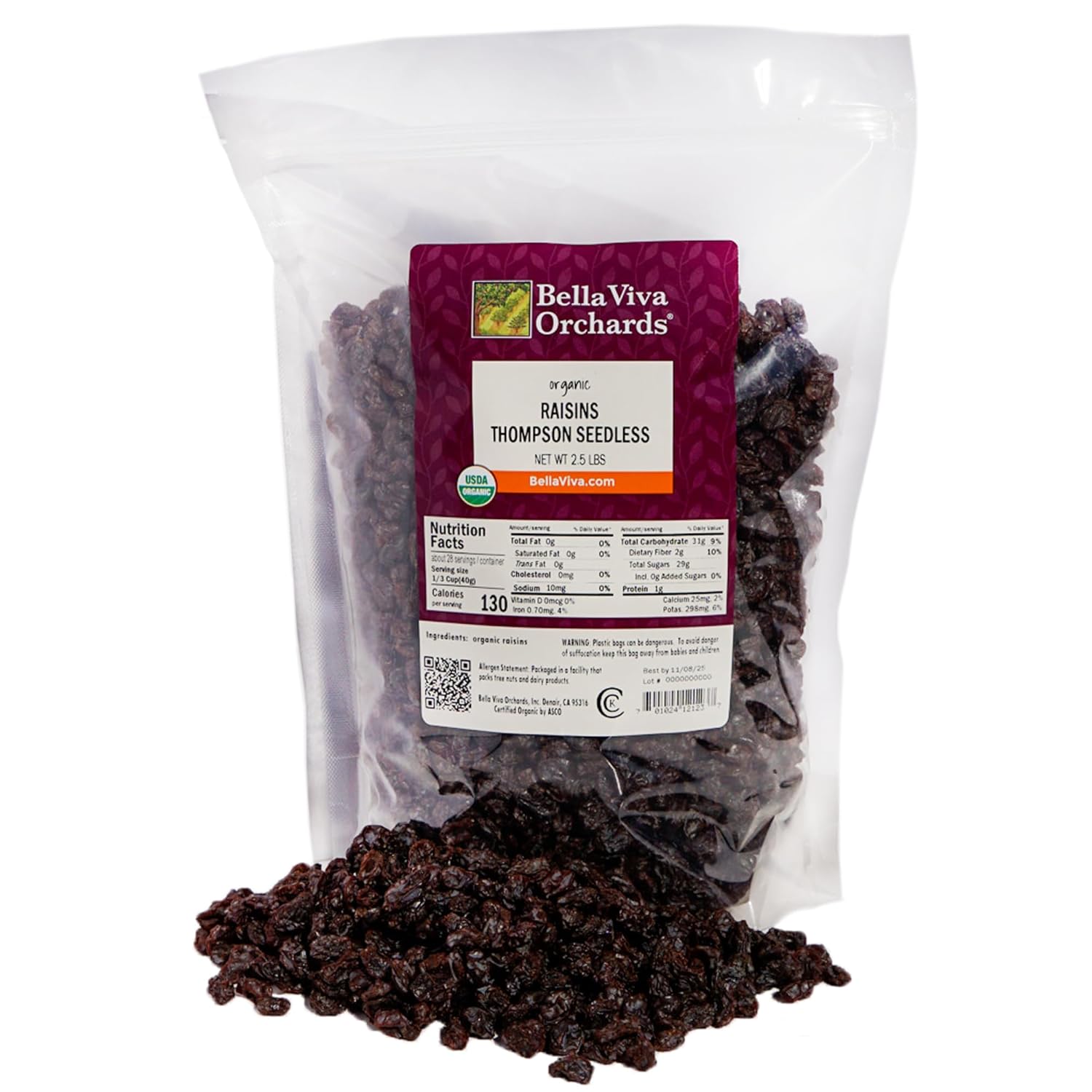 Organic Raisins by Bella Viva Orchards, 2.5 Lb. Bag