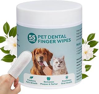 55Pcs Dog Teeth Cleaning Wipes, Dog Dental Wipes Pet Dental Finger Wipes for Dogs & Cats, Dog Teeth Cleaner Cat Dental Wipes Reduces Plaque & Freshens Breath