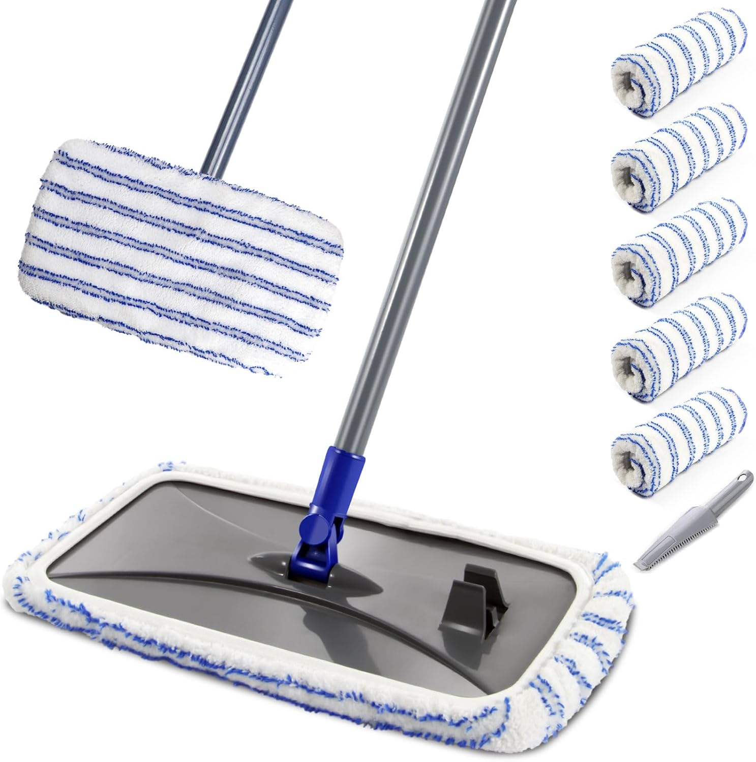 MASTERTOP Microfiber Mops for Floor Cleaning, Extra Large Industrial Mop,Floor Commercial Mop for Wet & Dry Use, Flat Mops for Hardwood, Vinyl, Laminate, Tile Floors, 5 Reusable & Washable Pads