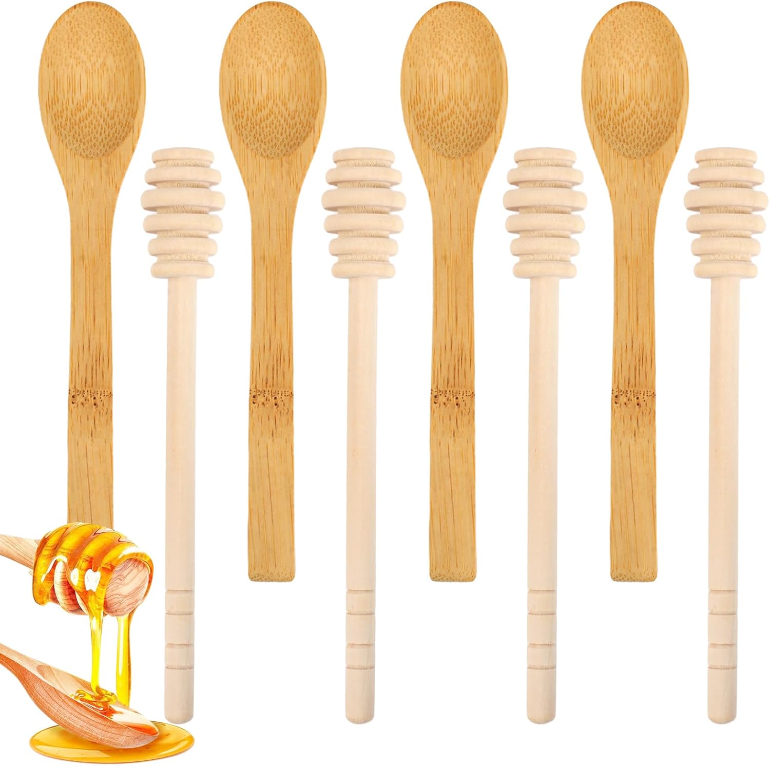 8PCS Wooden Honey Dipper Set, 6.2 Inch Honey Dipper Sticks Honey Spoon, Mini Honeycomb Stick for Evenly Drizzling Honey Over Food and Wedding Party Gift