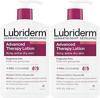 Lubriderm Advanced Therapy Fragrance Free Moisturizing Hand & Body Lotion + Pro-Ceramide with Vitamins E & Pro-Vitamin B5, Intense Hydration for Extra Dry Skin, Twin Pack, 2 x 16 fl. oz