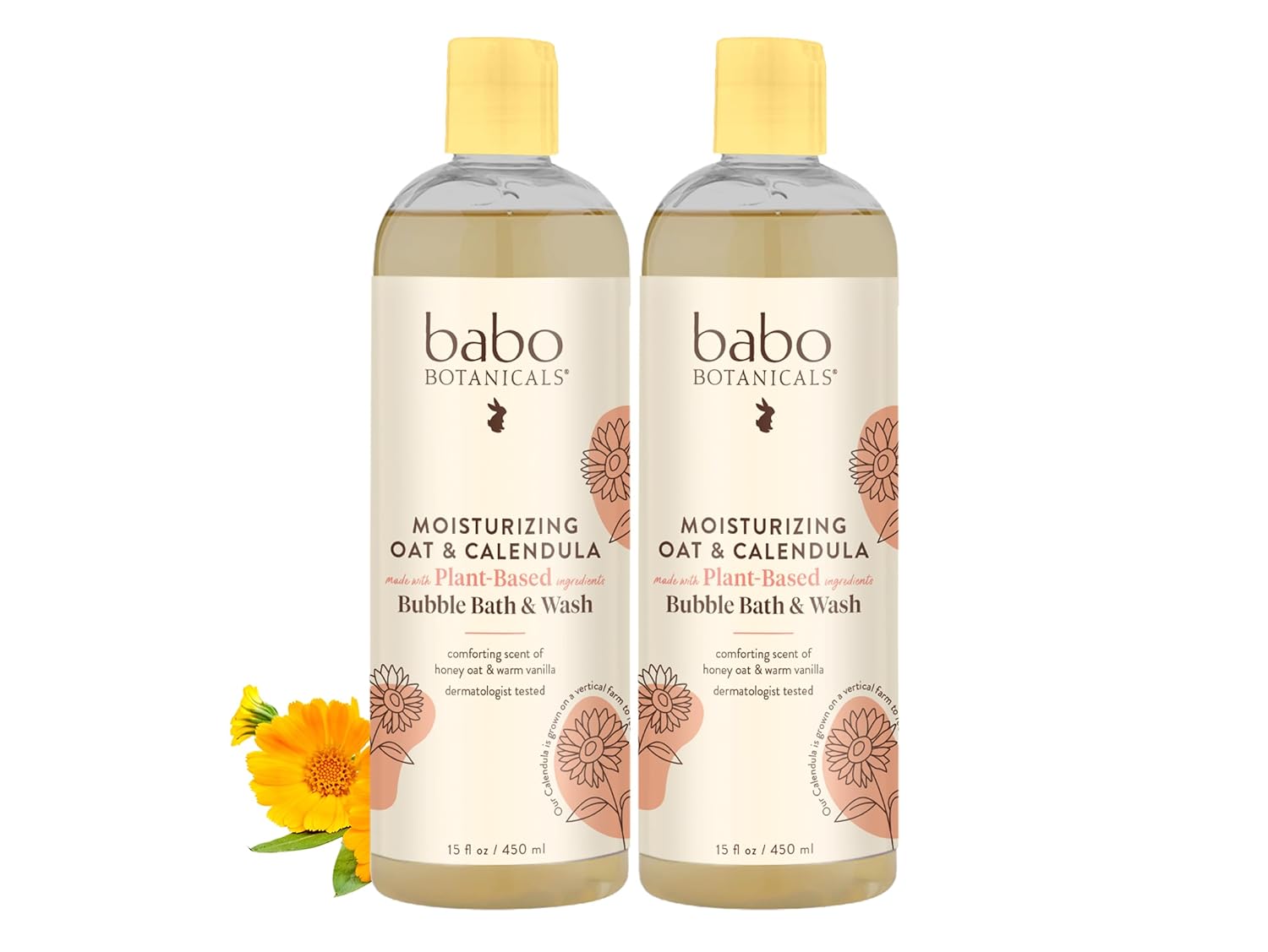 Babo Botanicals Moisturizing Oat & Calendula 2-in-1 Bubble Bath & Wash - for Dry or Sensitive Skin - for All Ages - Vegan - Lightly Scented - 1 or 2 Pack