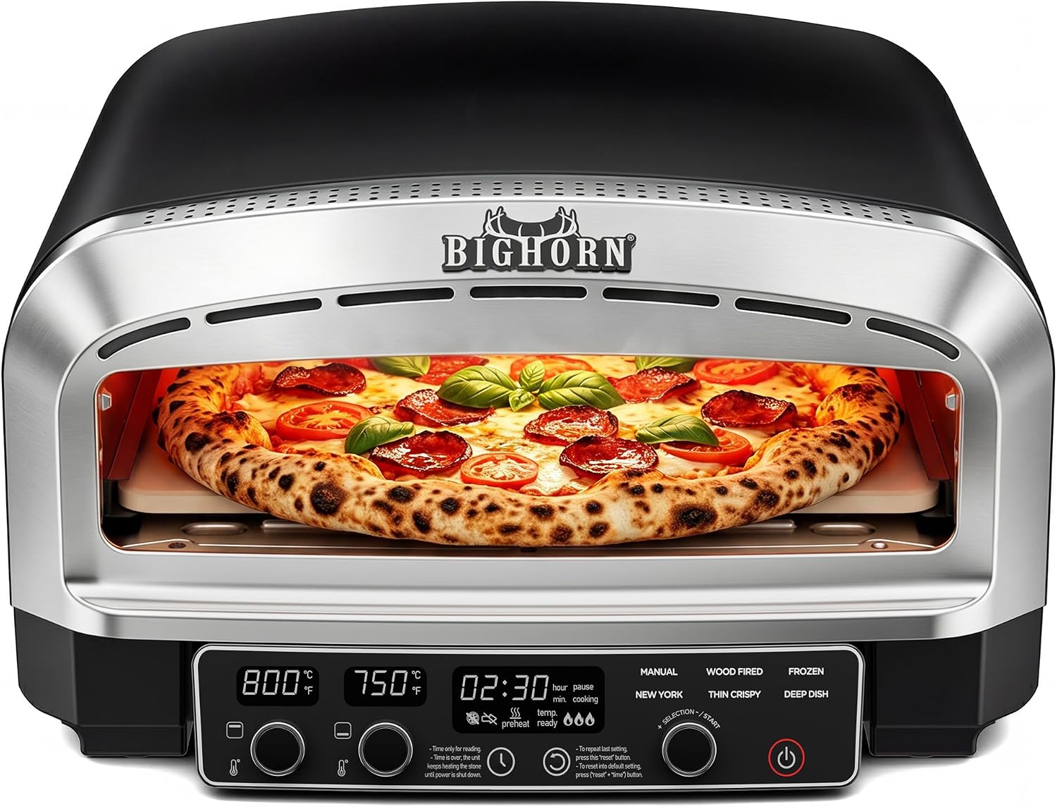 BIG HORN 14-Inch Indoor Pizza Oven, 850°F Electric Countertop Pizza Oven