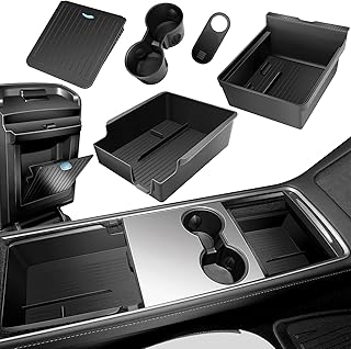 5Pcs Center Console Organizer Tray Compatible for Tesla Model Y Accessories 2024 2023-2021 Armrest Hidden Drawer Storage Box Cup Holder (Not Compatible for Model 3 2024)