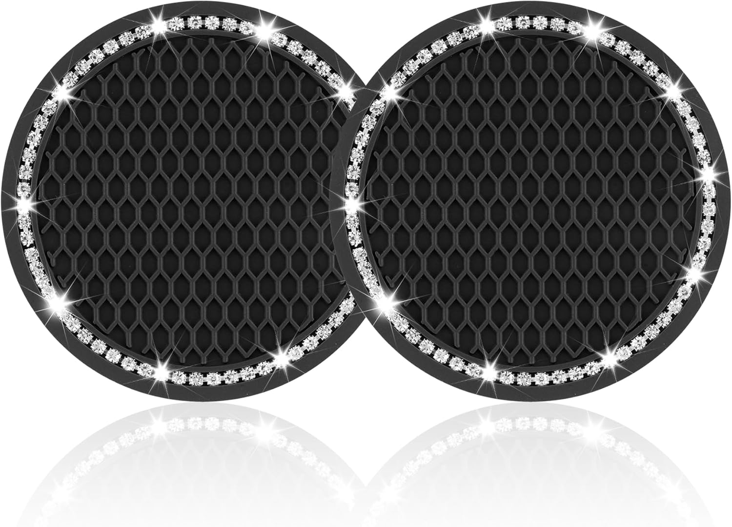 JUSTTOP Car Cup Holder Coaster, Insert 2 Pack Universal Auto Anti Slip, Bling Crystal Rhinestone Car Interior Accessories-Black