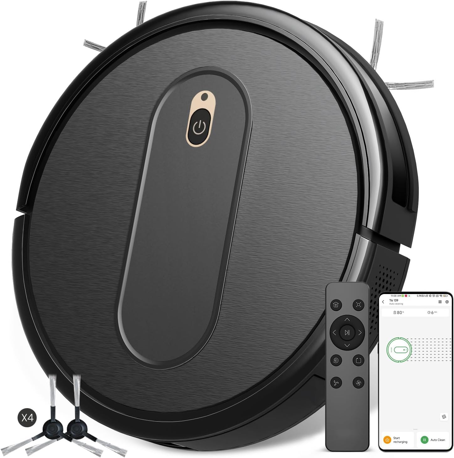 Robot Vacuum, Slim, Quiet, Automatic Self-Charging Robotic Vacuum Cleaner, 100 Mins Runtime, Schedule Cleaning, App/Voice/Remote Control, Ideal for Hard Floor and Low Pile Carpet (Small)