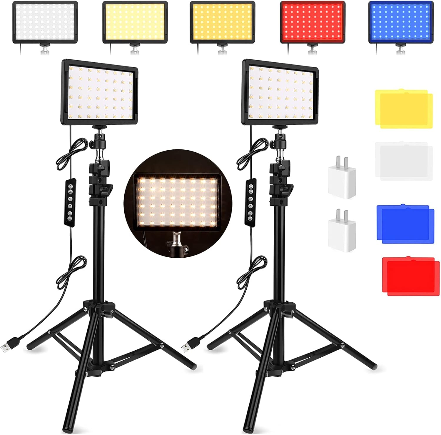 Unicucp Photography Video Lighting Kit with 160cm Tripod Stand, LED Studio Streaming Video Light with Color Filter for Video Recording Game Streaming YouTube TikTok Selfie Content Creator Filming