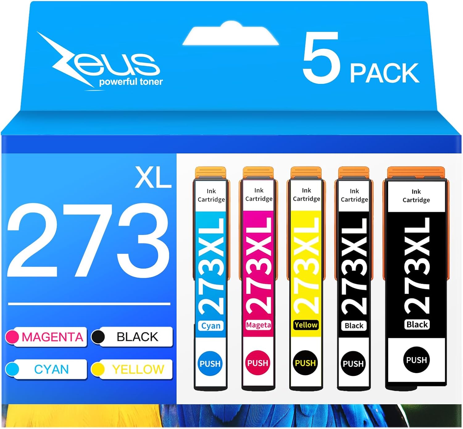 Replacement for Epson 273xl T273XL to use with XP-520 XP-600 XP-610 XP-620 XP-800 XP-810 XP-820 (5 Pack-Black, Cyan, Magenta, Yellow, Photo Black)