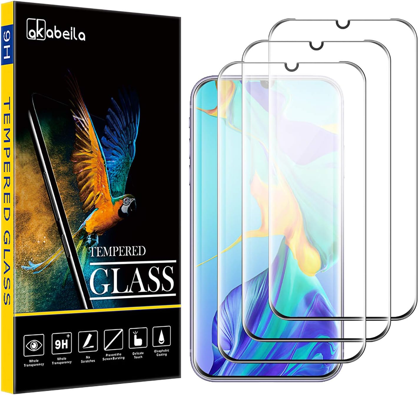 [3 Pack Screen Protector for Huawei P30 Pro Premium HD Tempered Glass Film 9H Hardness Case Friendly Easy Installation Anti Scratch Bubble Free [Full Coverage] 6.47" Black