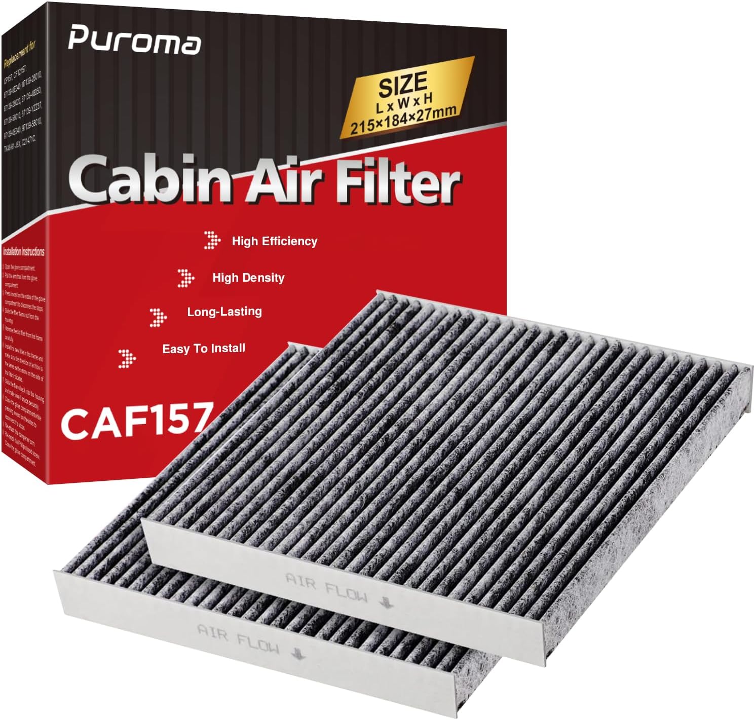 Puroma 2 Pack Cabin Air Filter with Activated Carbon, Replacement for CP157, CF12157, Select Lexus, Mazda, Subaru and Toyota Avalon, Camry, Corolla, Highlander, Prius, RAV4, Sienna, Venza