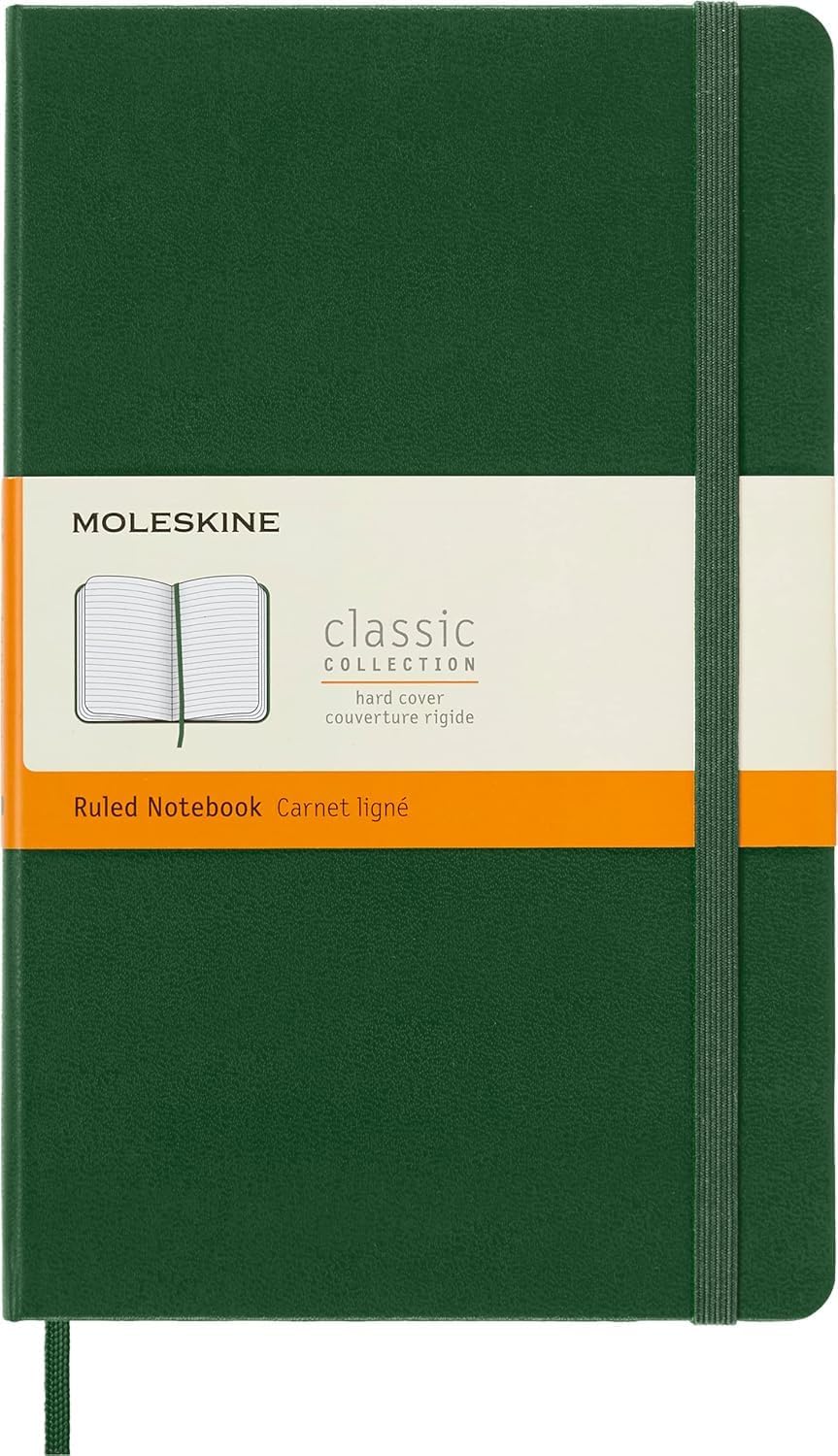 Moleskine Notebook, Large, Ruled, Myrtle Green, Hard (5 x 8.25)