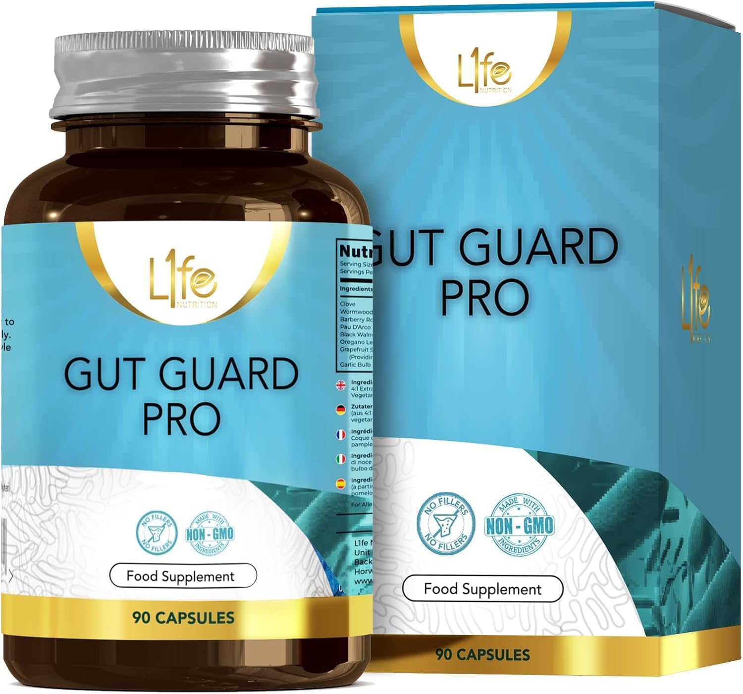 LN Gut Guard Pro | 90 Wormwood Black Walnut Capsules - 400mg Clove 300mg Wormwood Leaf per Serving with Barberry Root, PAU D'Arco, Oregano, Grapefruit Seed & Garlic Bulb | GMO & Gluten Free