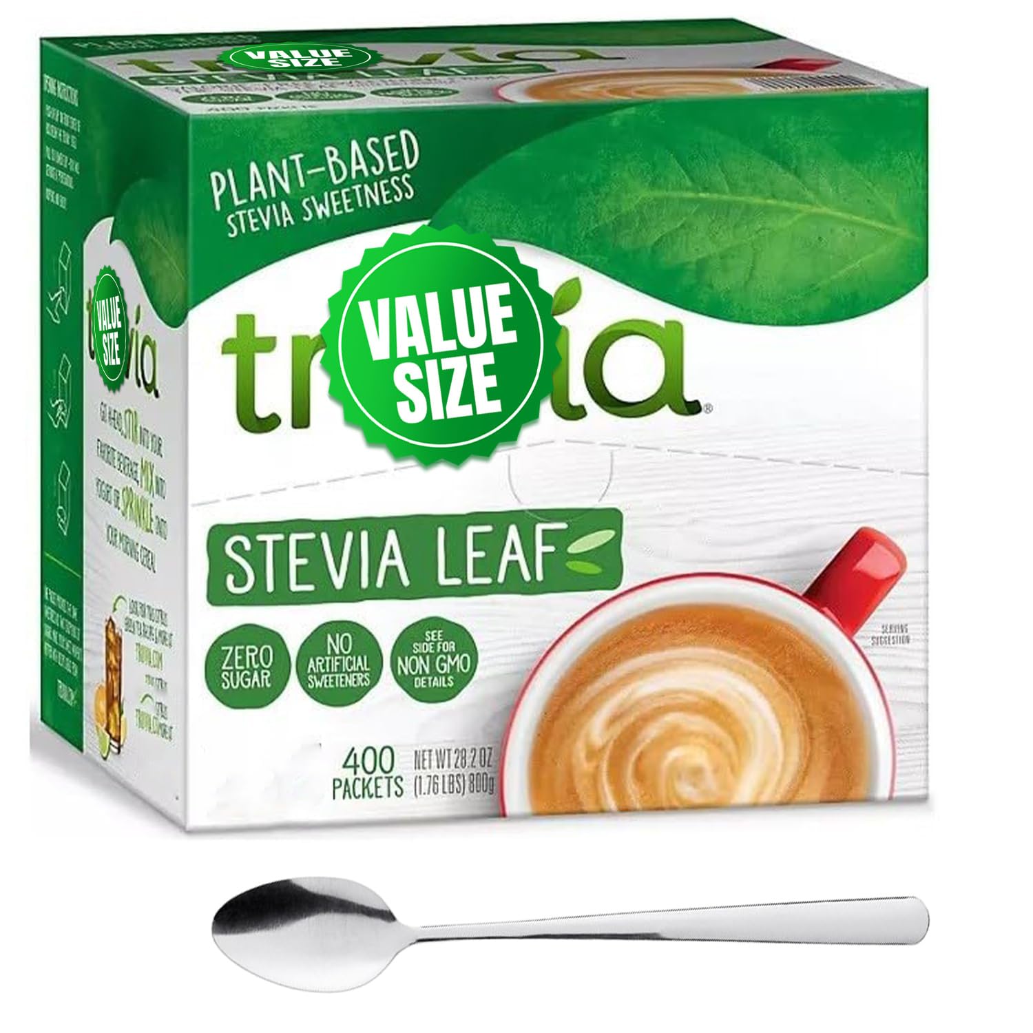 Truvias Sweetener Original Calorie-Free Sweetener from the Stevia Leaf Packets, 400 Packets, Plus Doomi Spoon Perfect for Mixing.