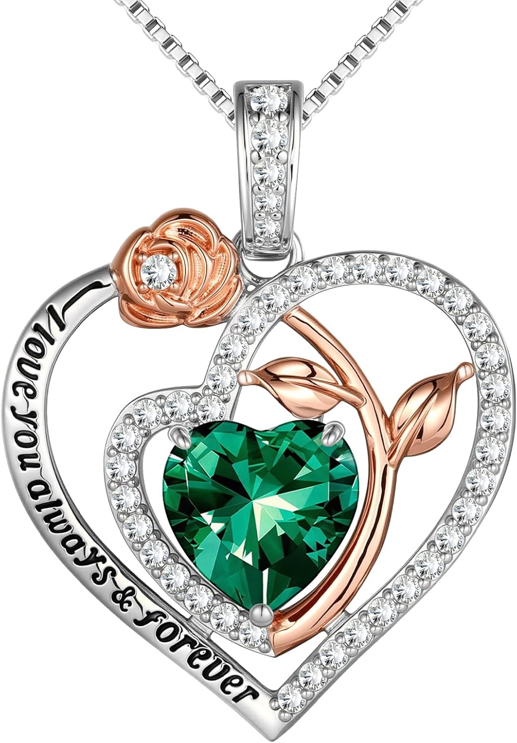 Rose Heart Necklaces for Women Birthstone Pendent Necklace Gifts for Women Jewelry Anniversary Birthday Christmas Gifts for Her Mom Wife Girlfriend