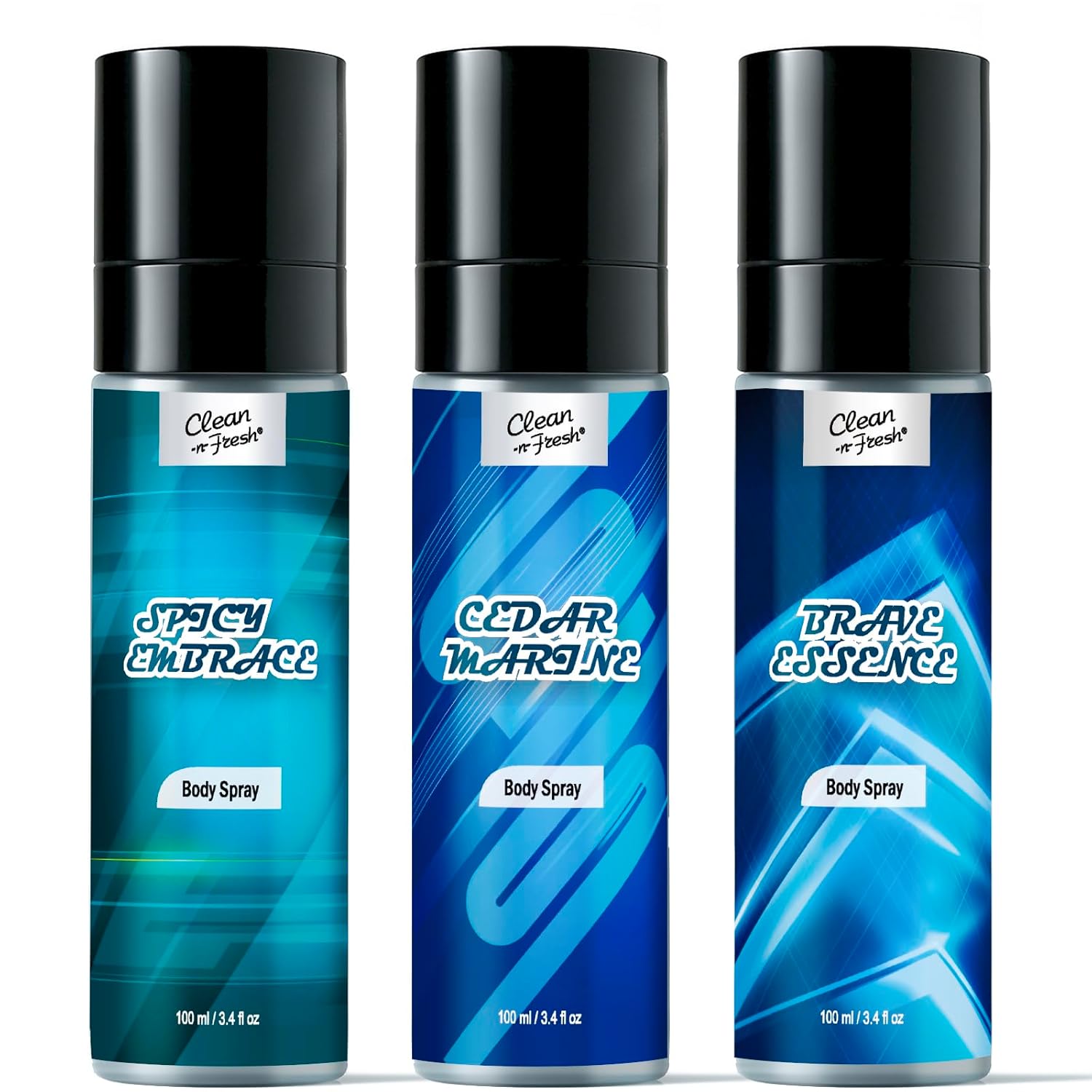 Clean-n-Fresh Body Spray for Men, Pack of 3, Total 10.2 Fl Oz, Mens Body Spray Set