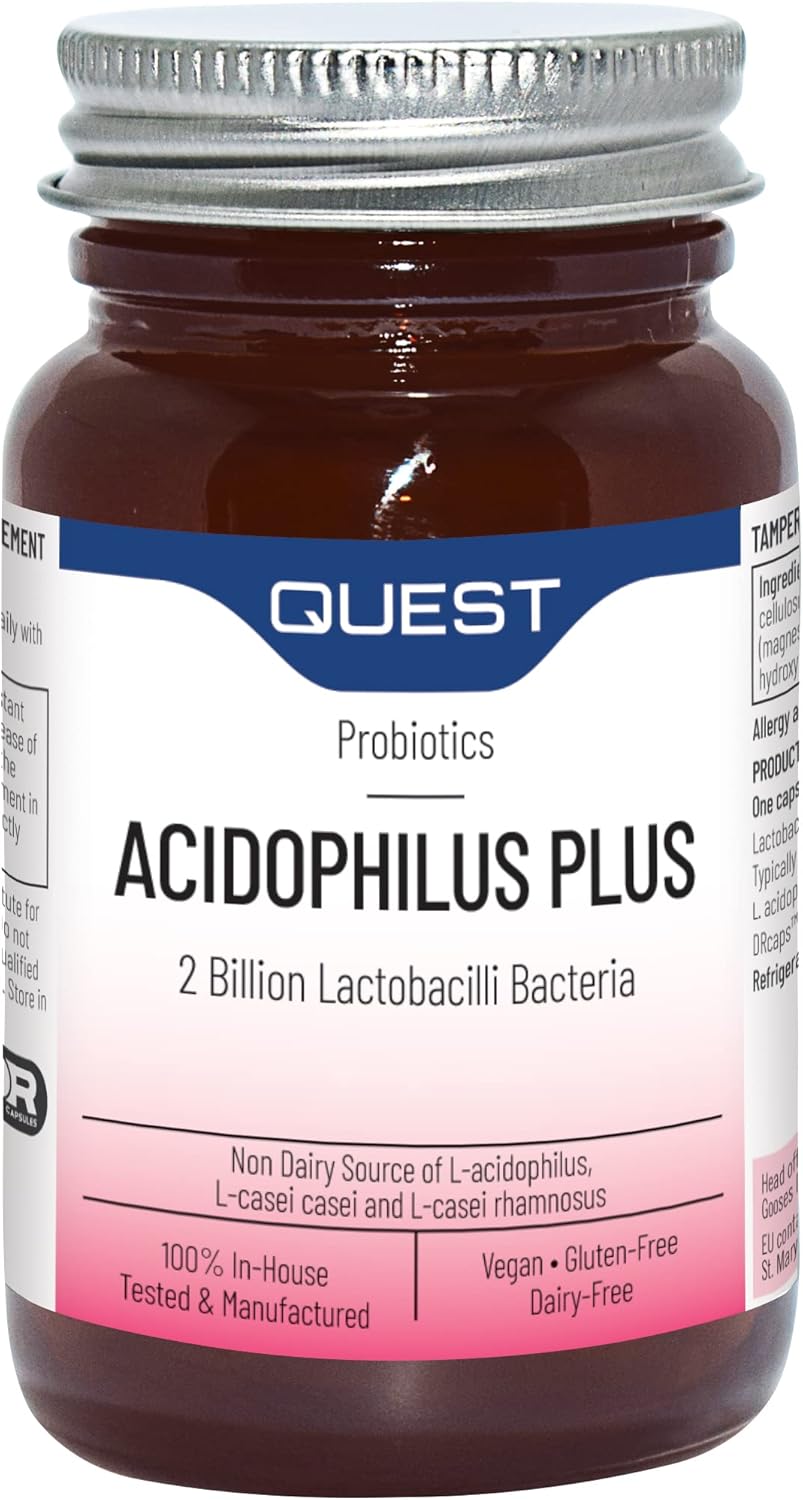 Quest Acidophilus Plus Probiotic Capsules 5 Billion CFU for Immune & Digestive Support. Helps Restore Gut Friendly Bacteria & Regulate Immune Responses. Vegan & Gluten Free (180 Capsules)