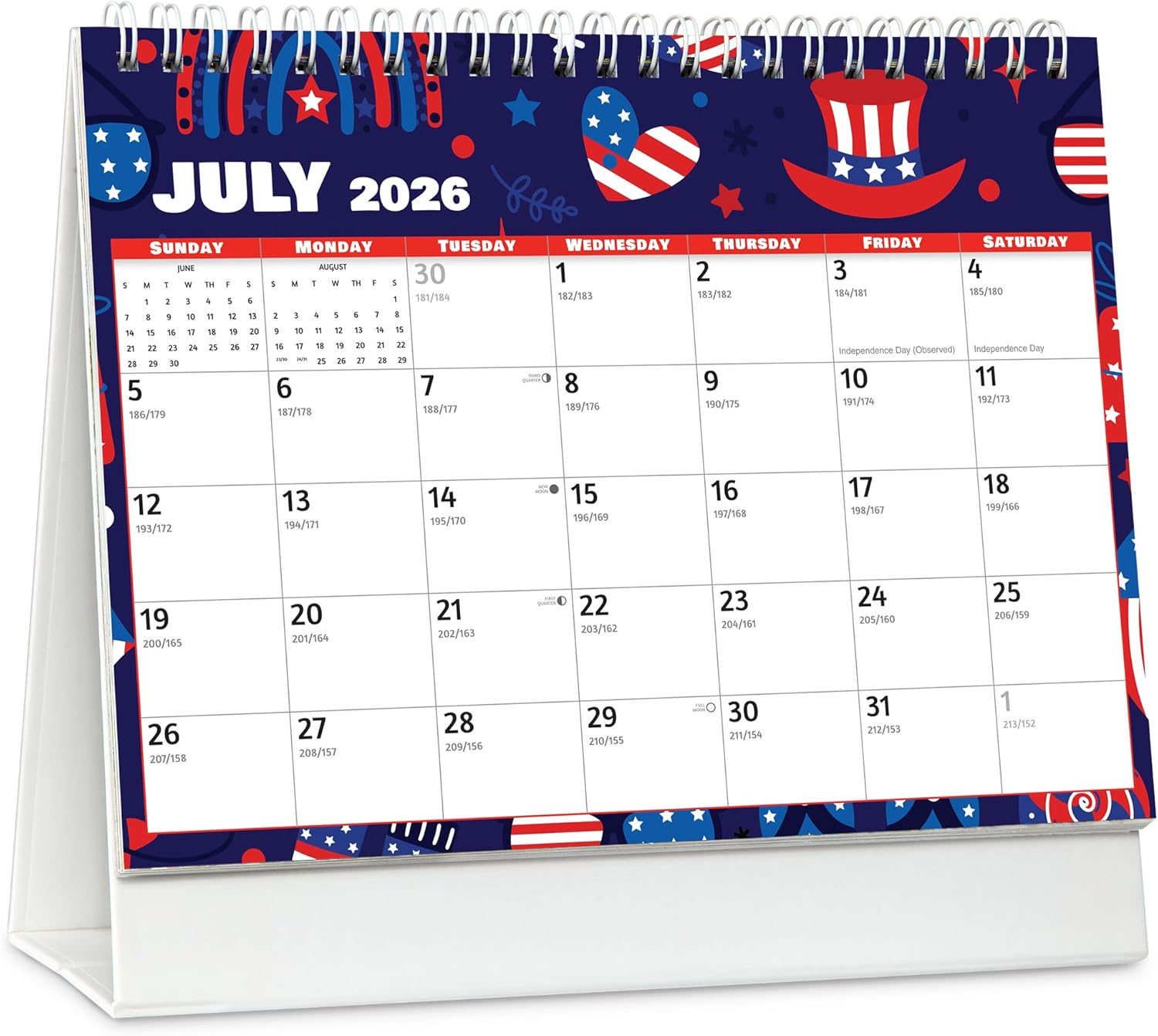 Zoe Deco - 8x6 Inch Standing Desk Calendar - 18-Month, July 2025 - December 2026 Tent Style Flip Calendar - Celebrations