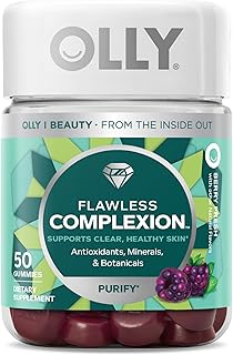 OLLY Flawless Complexion Gummy, Clear and Healthy Skin Support, Vitamins E, A, Zinc, Chewable Supplement, Berry - 50 Count (Pack of 1)