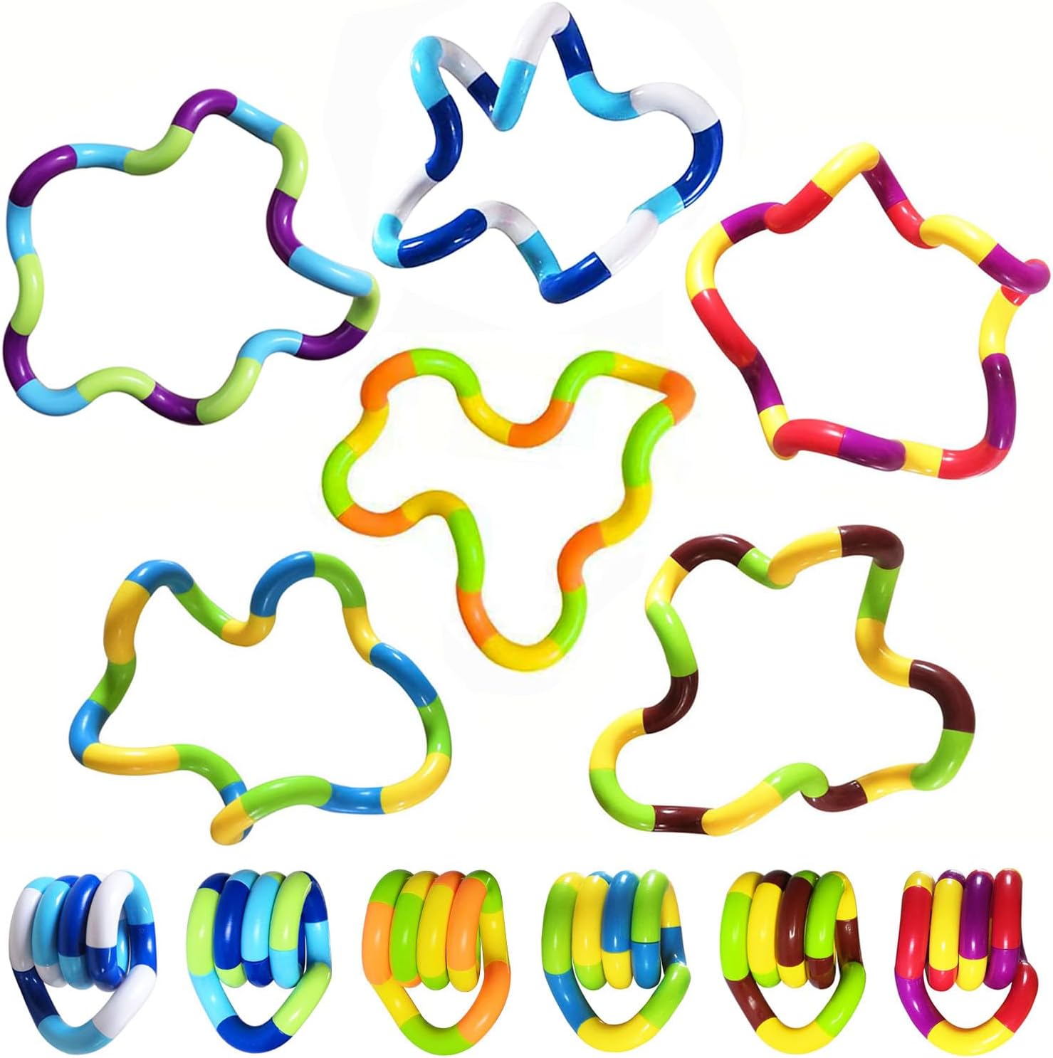 Sensory Fidget Toys - 6PCS Multicolor Twisty Fidget Toys for Adults,Boys,Girls for Relaxation,Anxiety Stress Relief,Decompression-Squeeze, Twist, Chain Spinner Alternative Gift