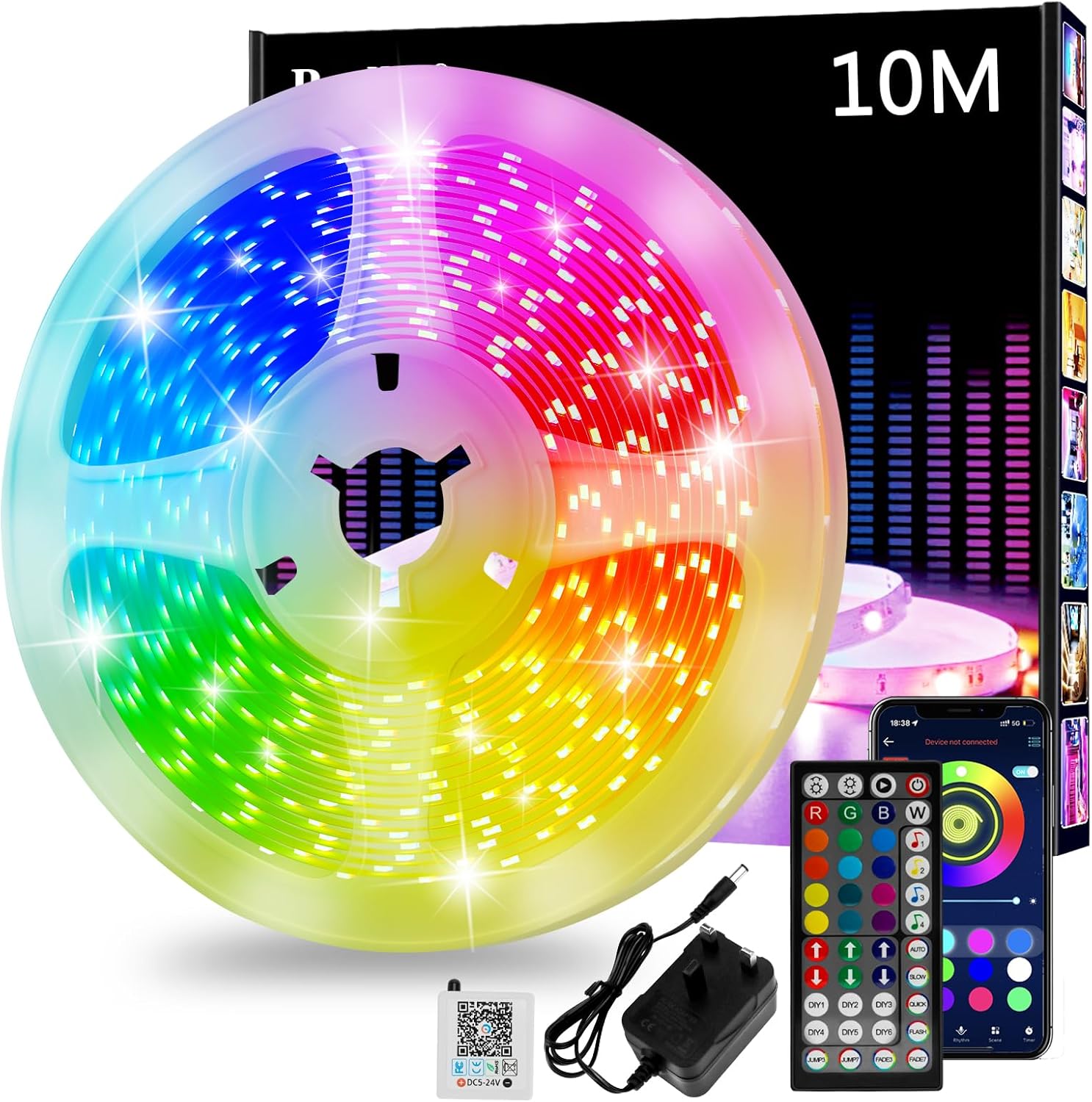Led Strip Light, 10m Led Lights, Cuttable Led Light Strips with Smart App Control Remote, Music Sync Colour Changing RGB Led Strip Lights for Bedroom, Room Decoration