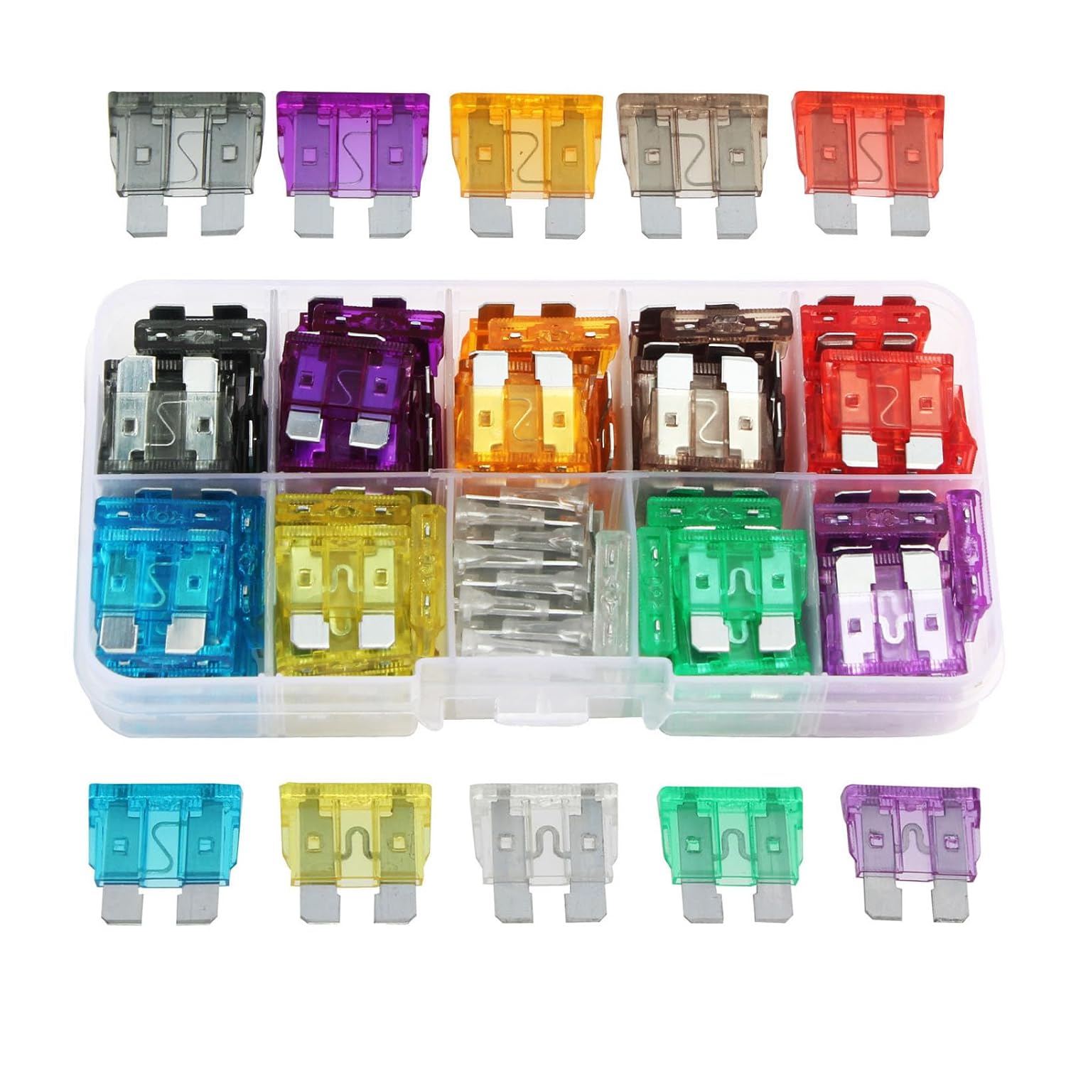 100Pcs Car Fuses Assorted Motorhome Parts & Accessories Auto Standard Blade Fuses Replacement Kit Car Fuse Box Clear Storage Box Fuse Holder Car Standard Blade Fuse