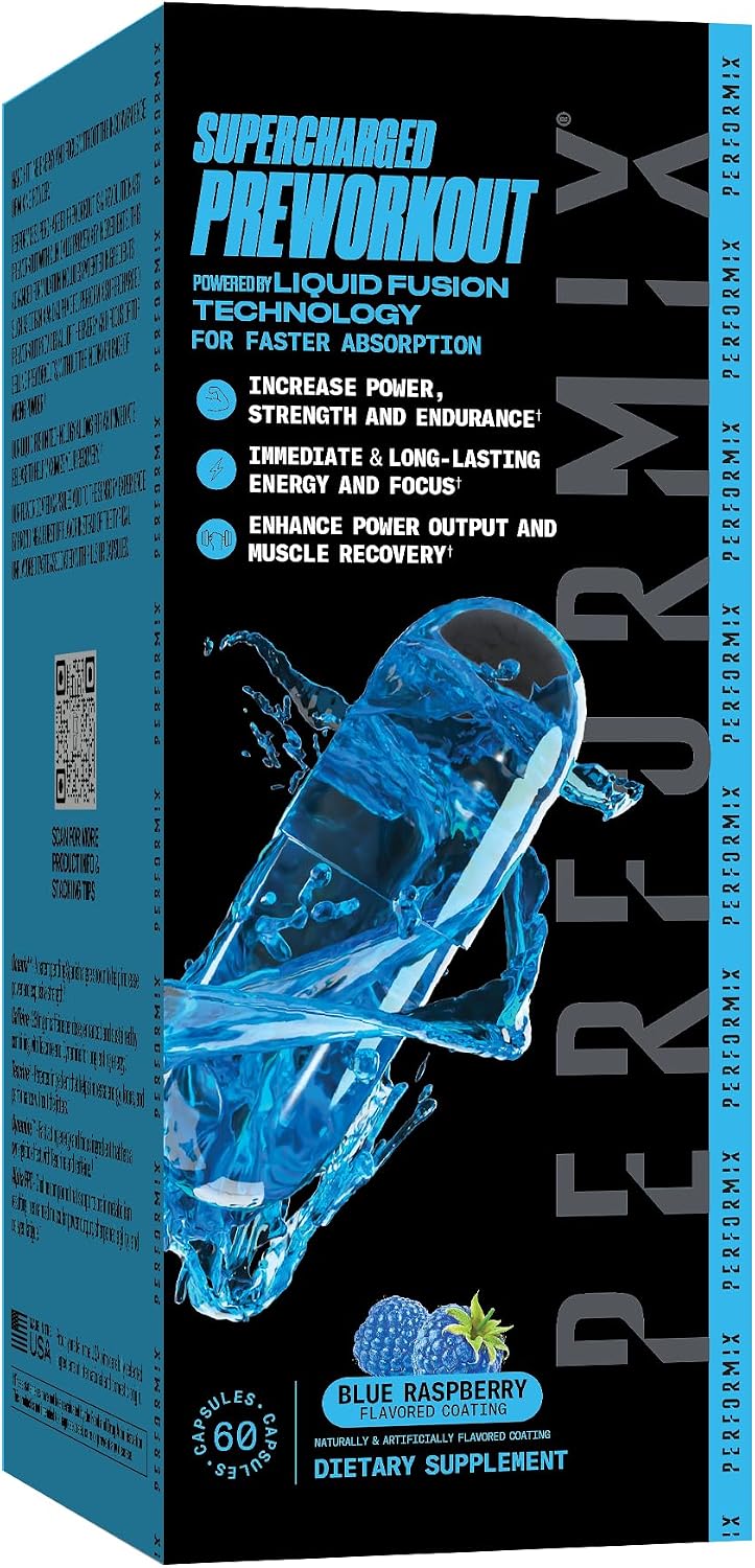 PERFORMIX Supercharged Preworkout - Sustained Energy, Endurance, and Focus - Premium Muscle Supporting Oceanix and Alpha GPC for Hardcore Training & Body Building (60 Capsules)