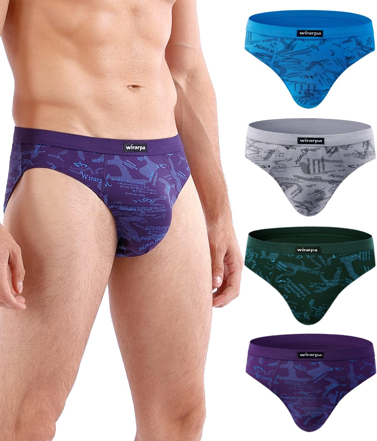wirarpa Men's Modal Briefs Underwear Soft Microfibre Underpants No Front Silky Touch Slips Covered Waistband Multipack