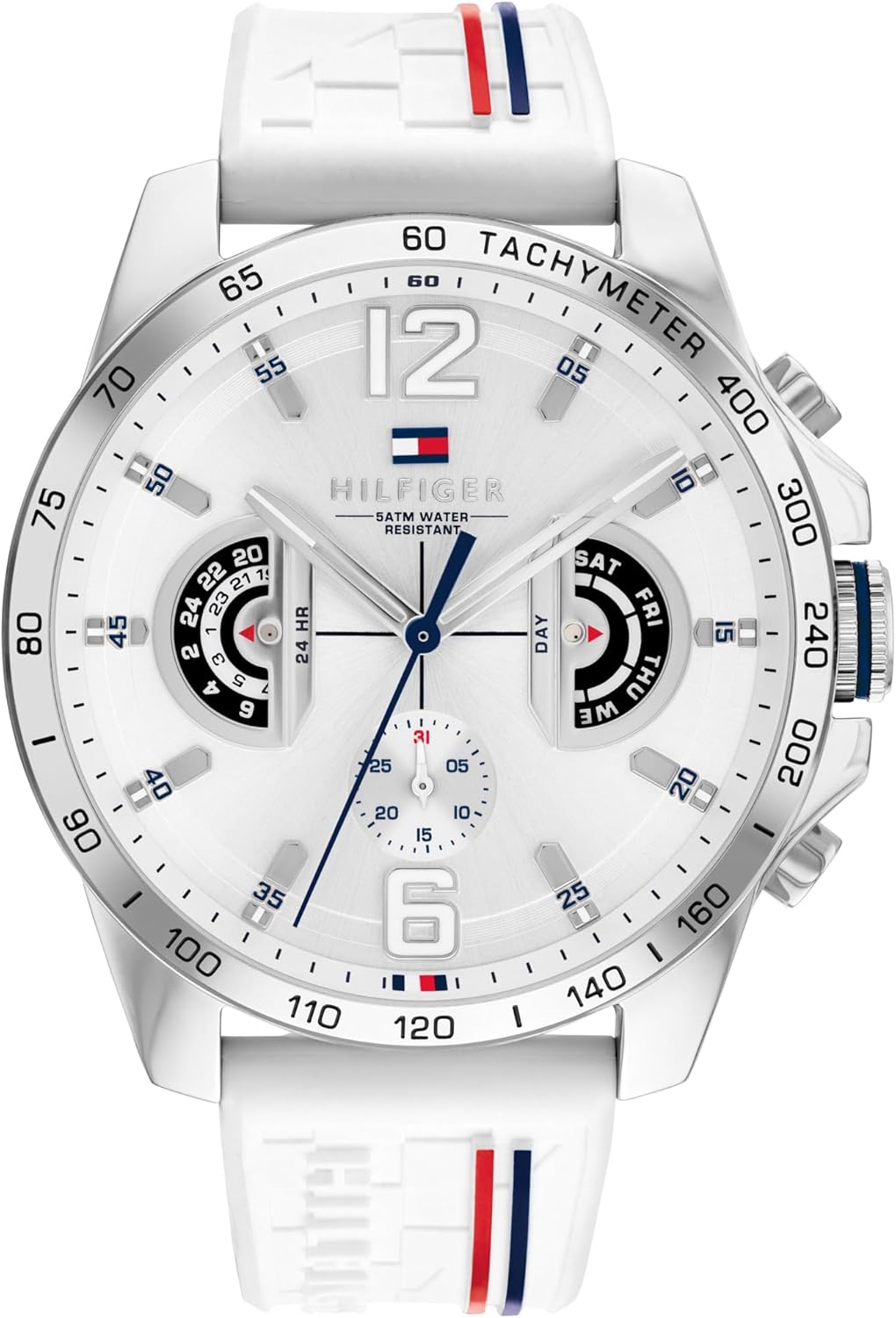Tommy Hilfiger Analogue Multifunction Quartz Watch for Men with Silicone, Stainless Steel or Leather Bracelet, Day & Date Sub-Dials, 5ATM Water Resistant